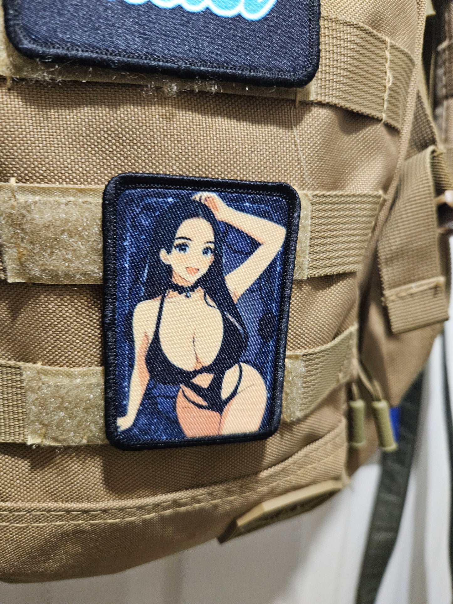 Anime big kitty goth chick  2"x3"  removable morale patch with hook and loop backing