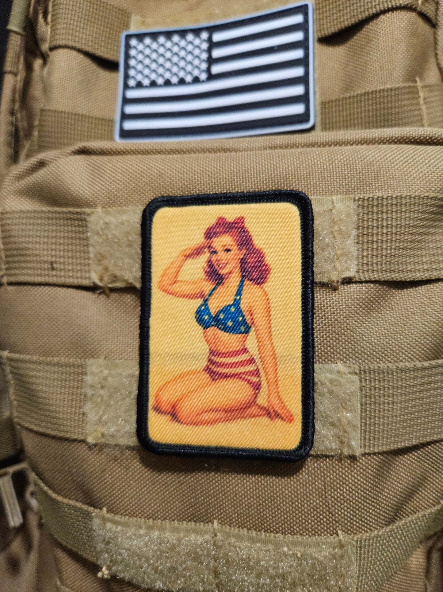 World War 2 wwii redhead pinup girl 2"x3" removable morale patch with hook and loop backing