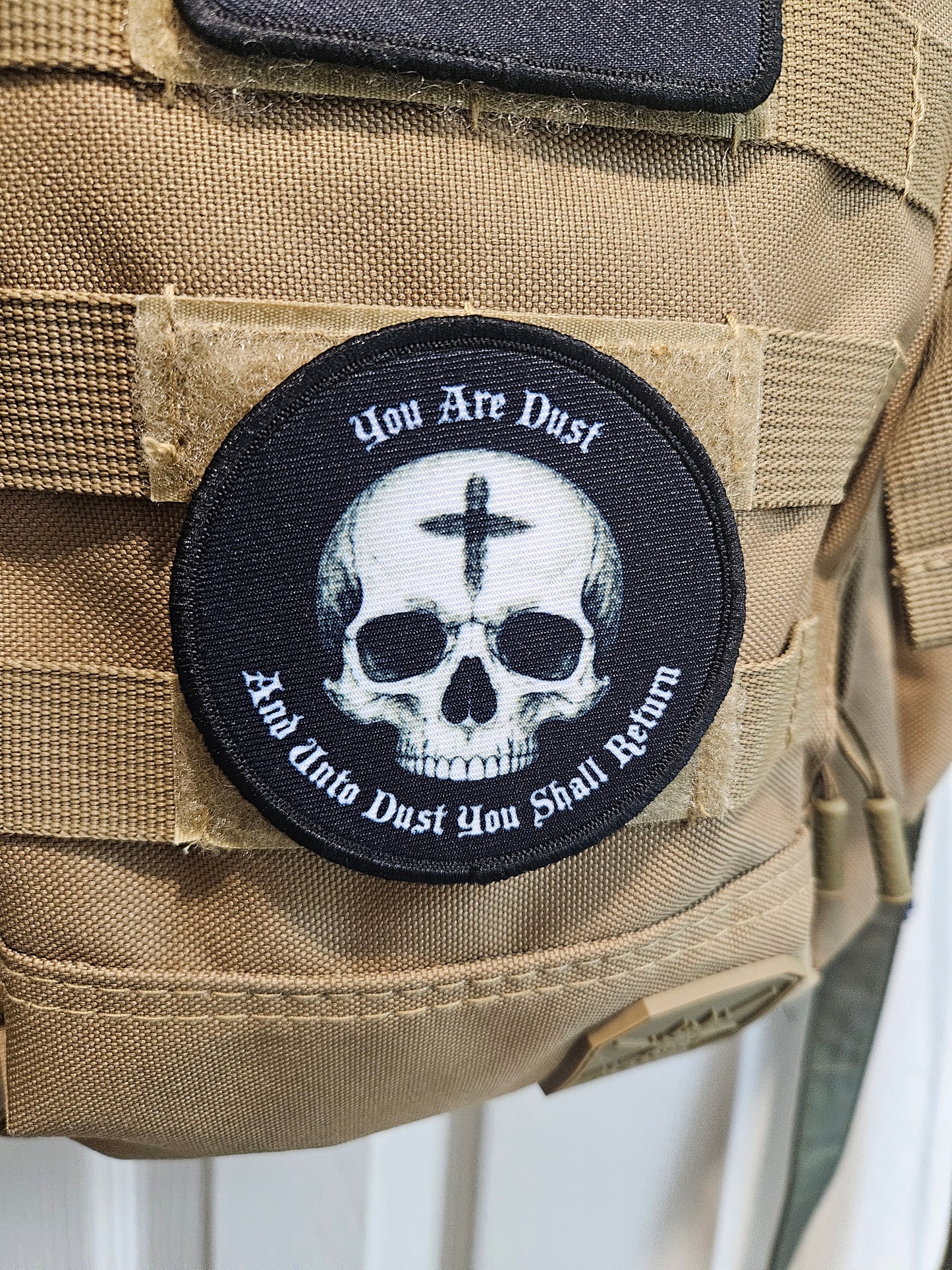 You are dust and unto dust you shall return Genesis 3:19 3" circle morale patch with hook and loop backing