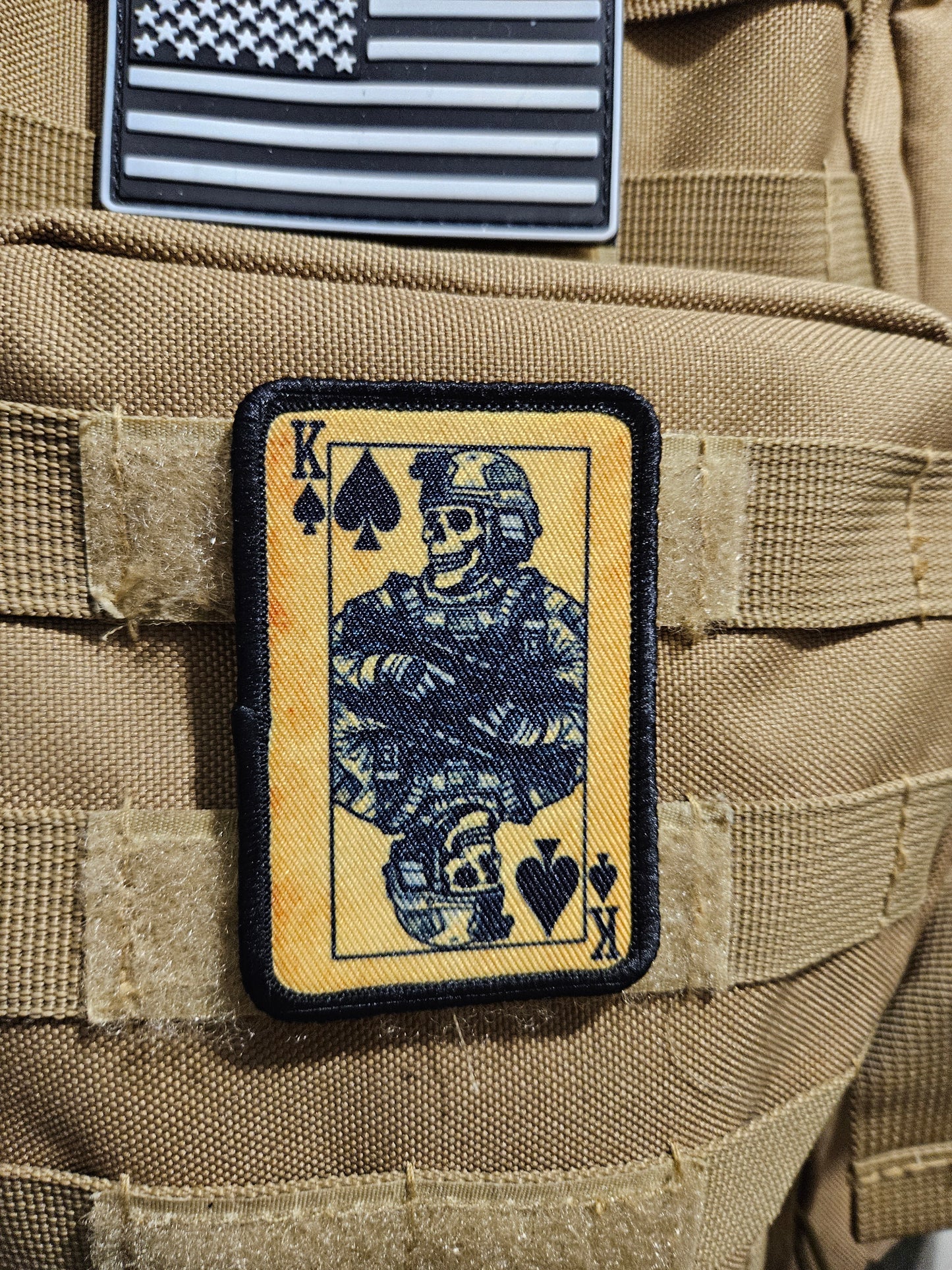 Gothic soldier style skeleton king of spades 2"x3"  removable morale patch with hook and loop backing