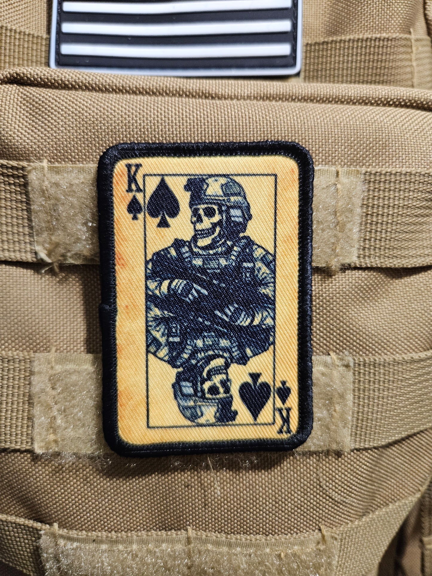 Gothic soldier style skeleton king of spades 2"x3"  removable morale patch with hook and loop backing