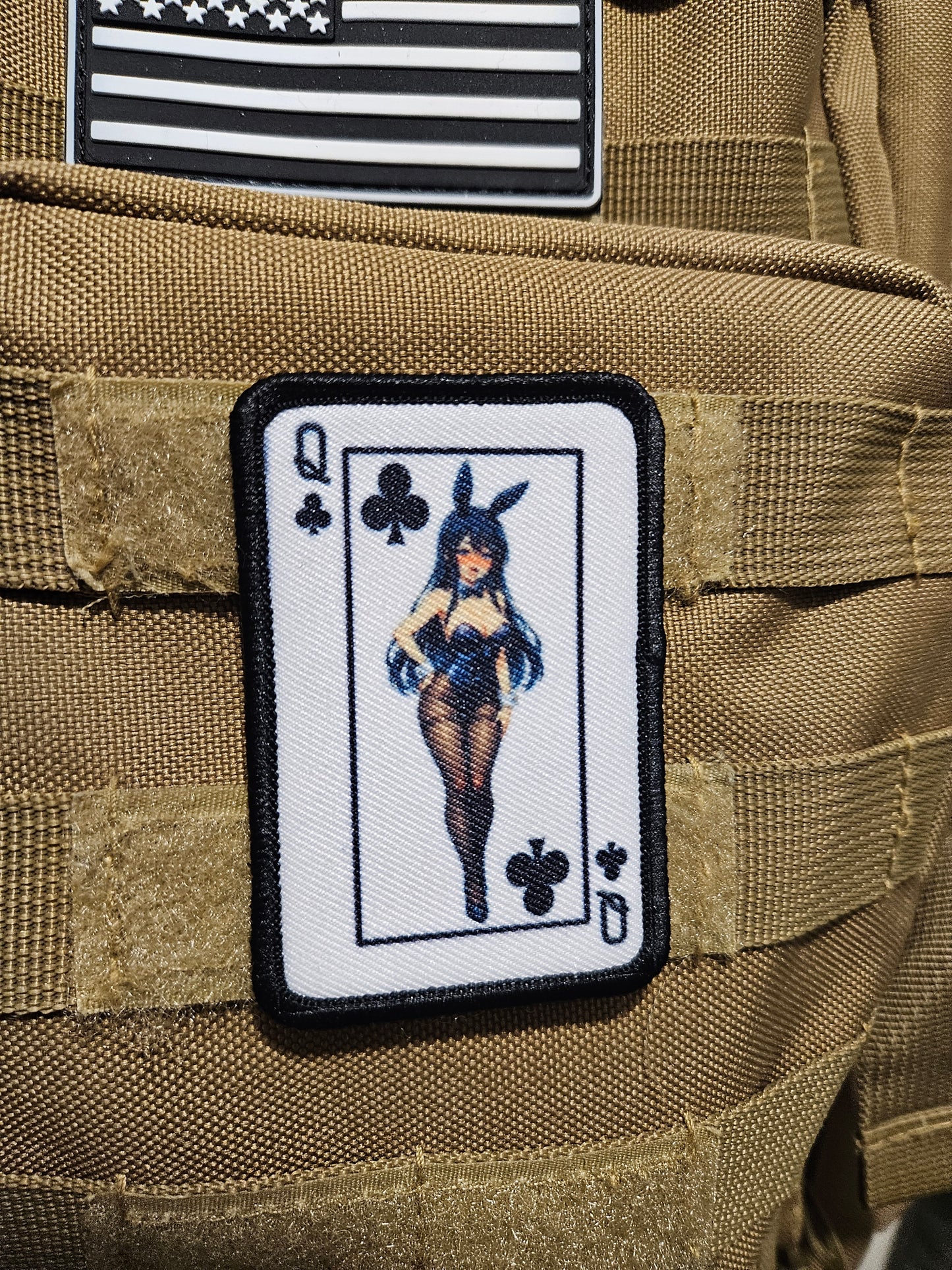 Queen of club's bunny girl waifu 2"x3" removable morale patch with hook and loop backing anime