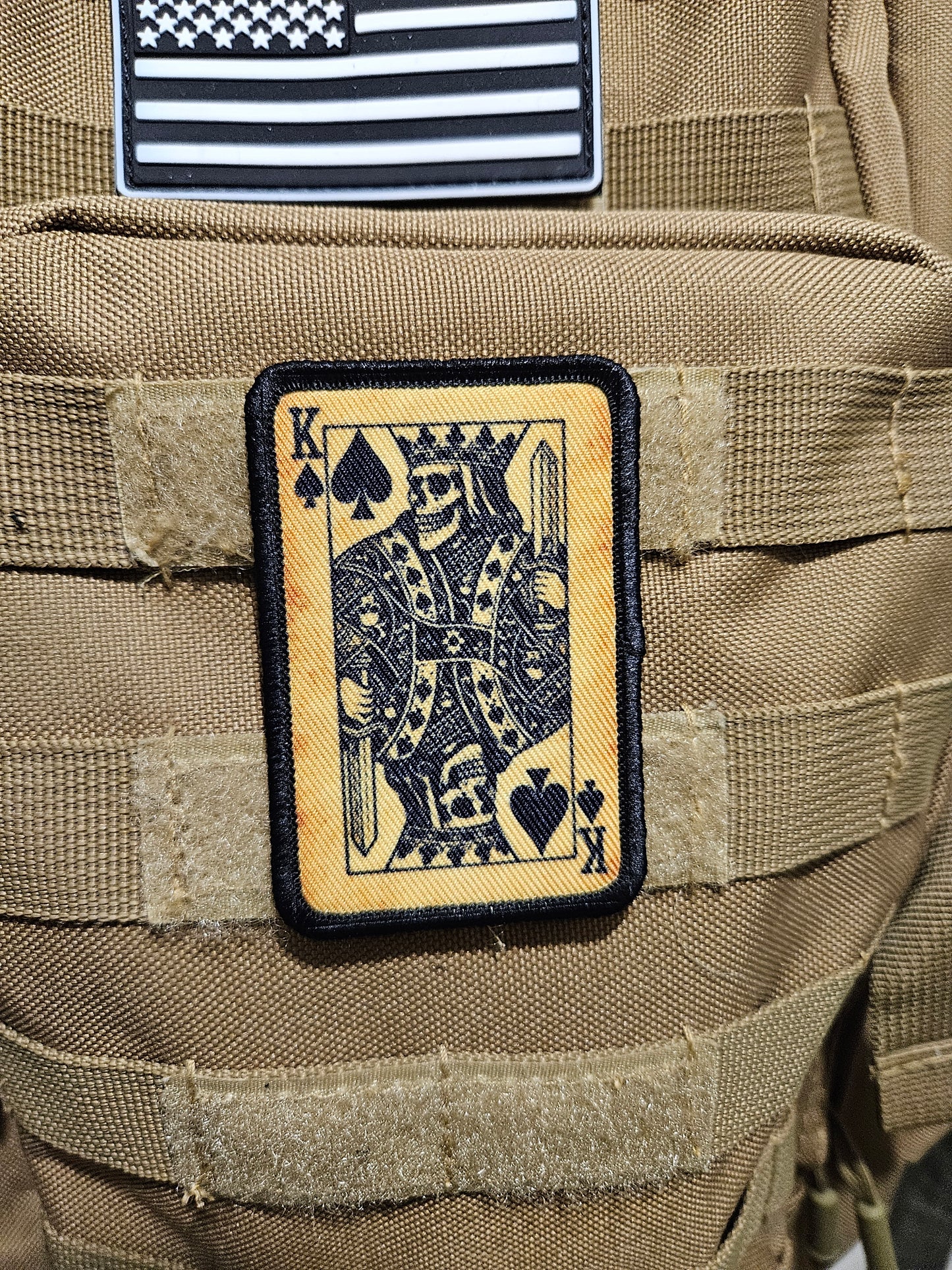 Gothic style skeleton king of spades 2"x3"  removable morale patch with hook and loop backing