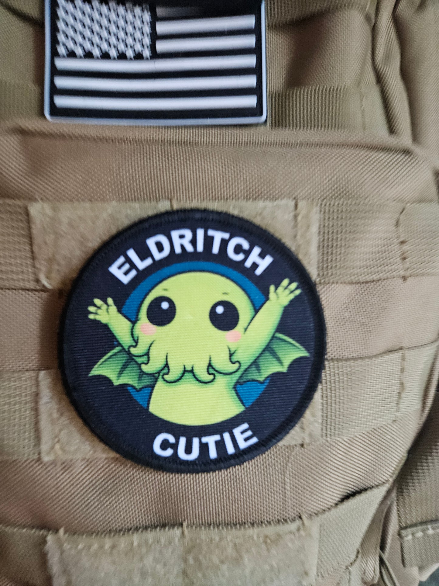 Eldritch cutie cthulhu meme 3" circle removable morale patch with hook and loop backing