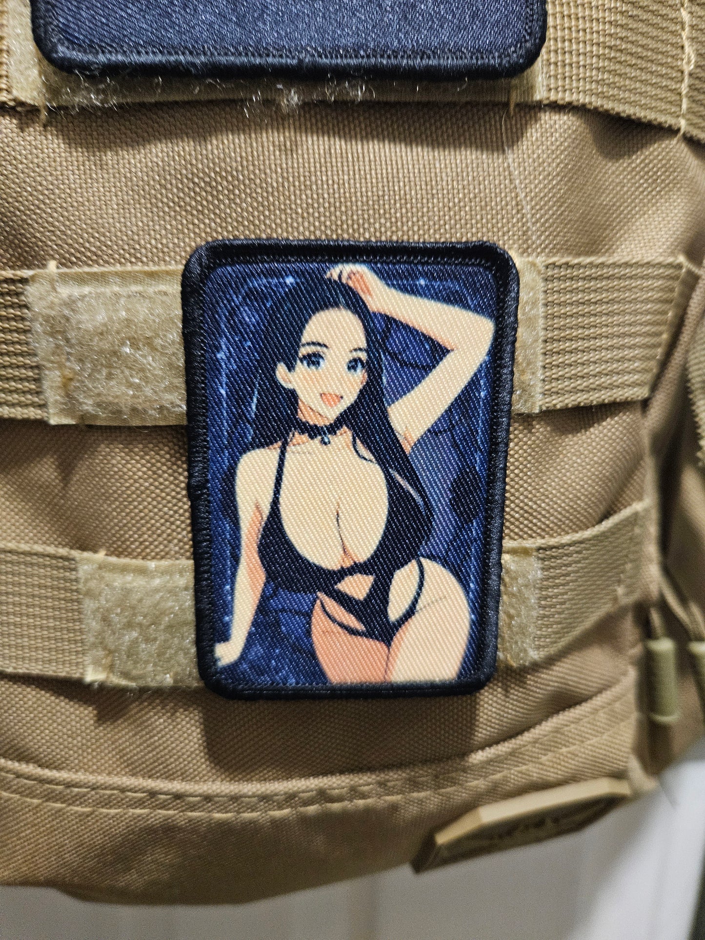 Anime big kitty goth chick  2"x3"  removable morale patch with hook and loop backing