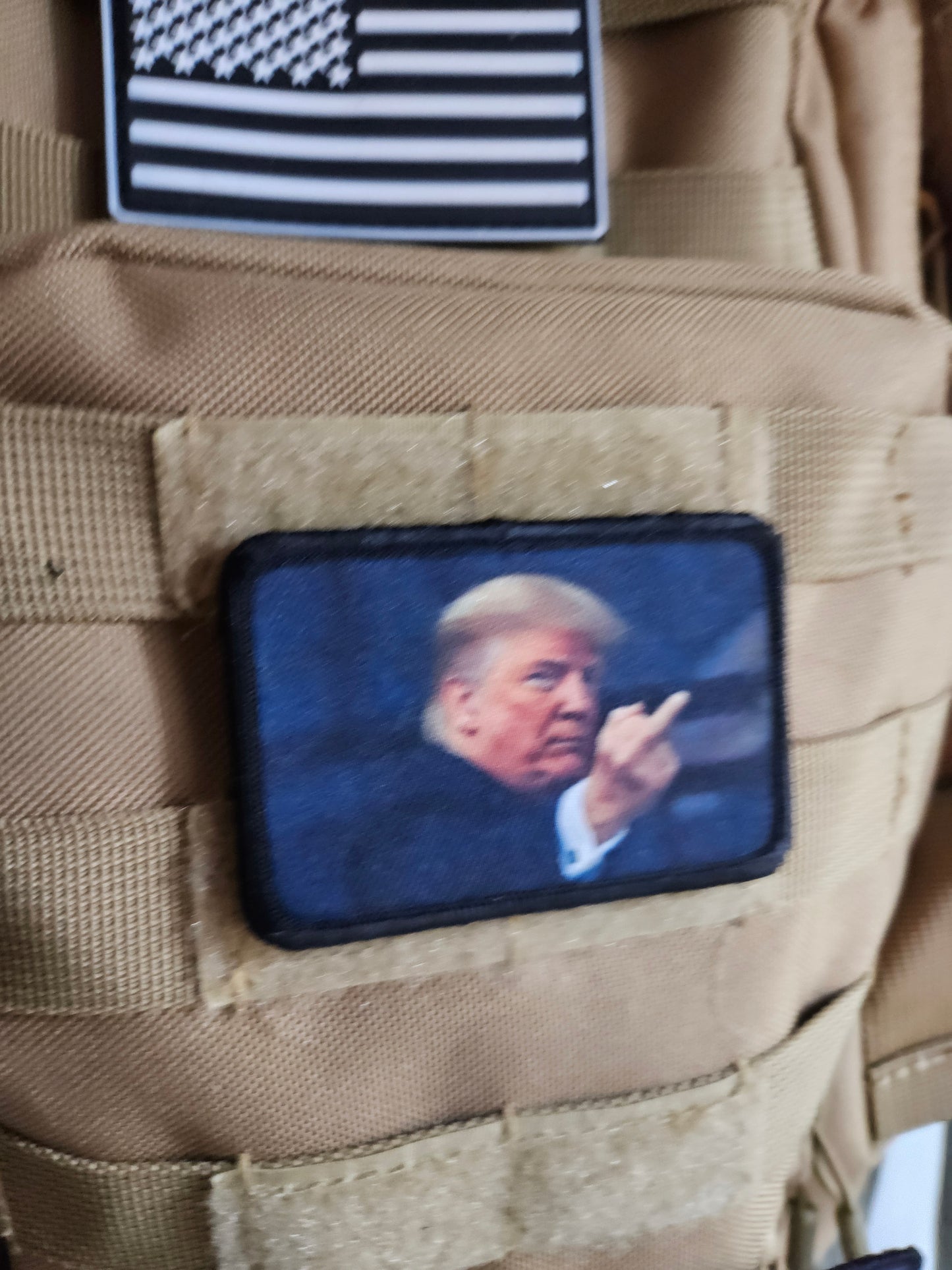 Trump flipping the bird 2"x3"  removable morale patch with hook and loop backing