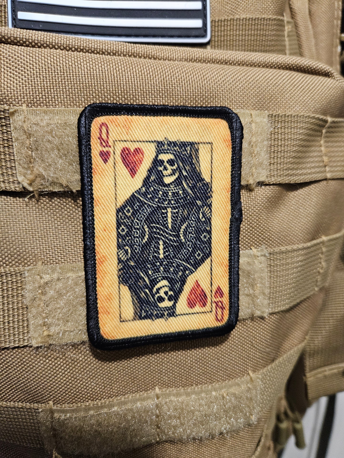 Gothic style skeleton queen of hearts 2"x3"  removable morale patch with hook and loop backing