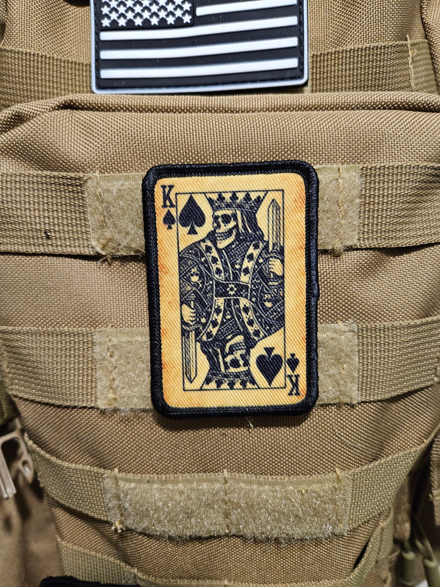 Gothic style skeleton king of spades 2"x3"  removable morale patch with hook and loop backing