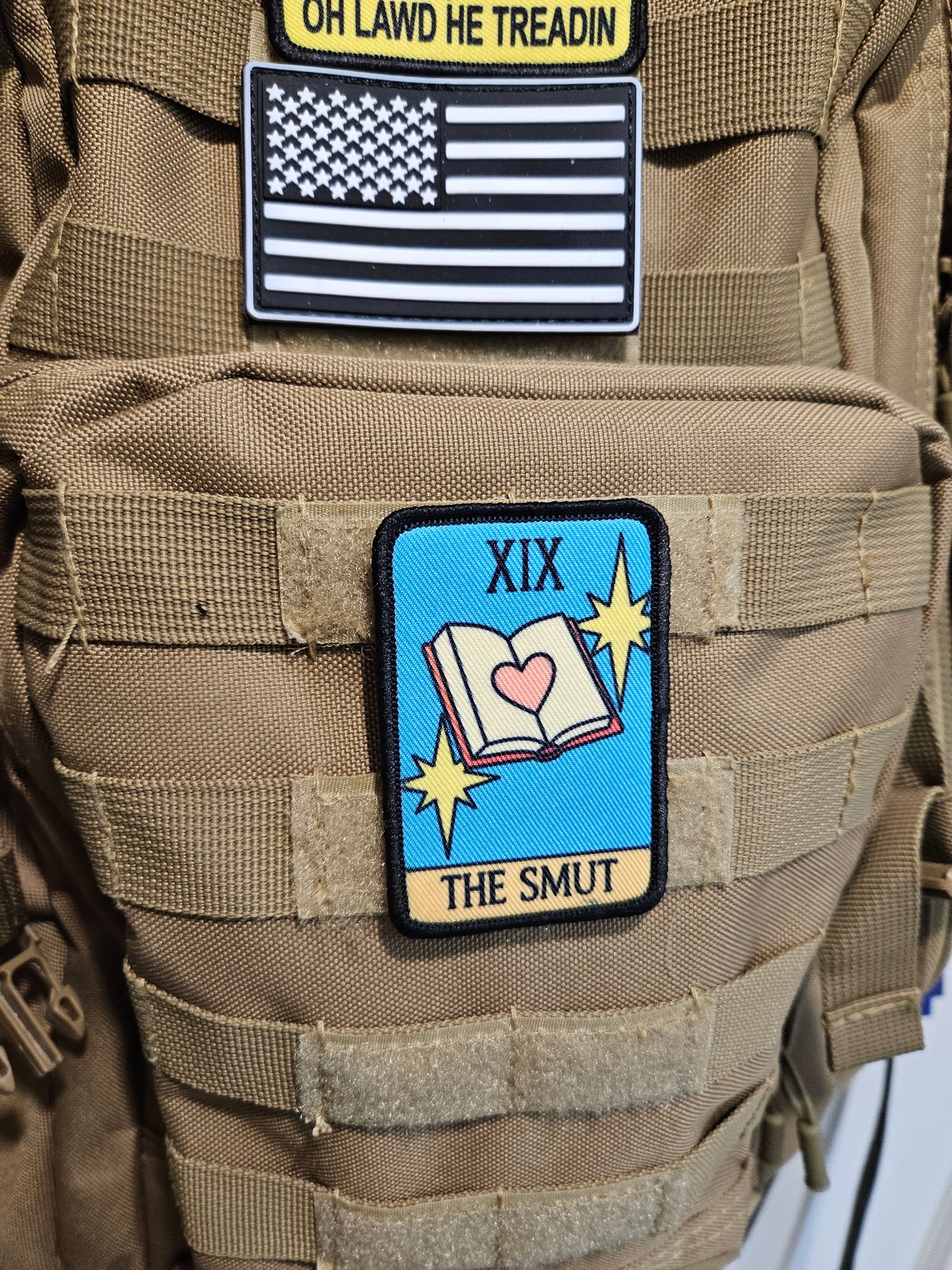 the smut tarot card funny meme 2"x3" morale patch with hook and loop backing spicy books