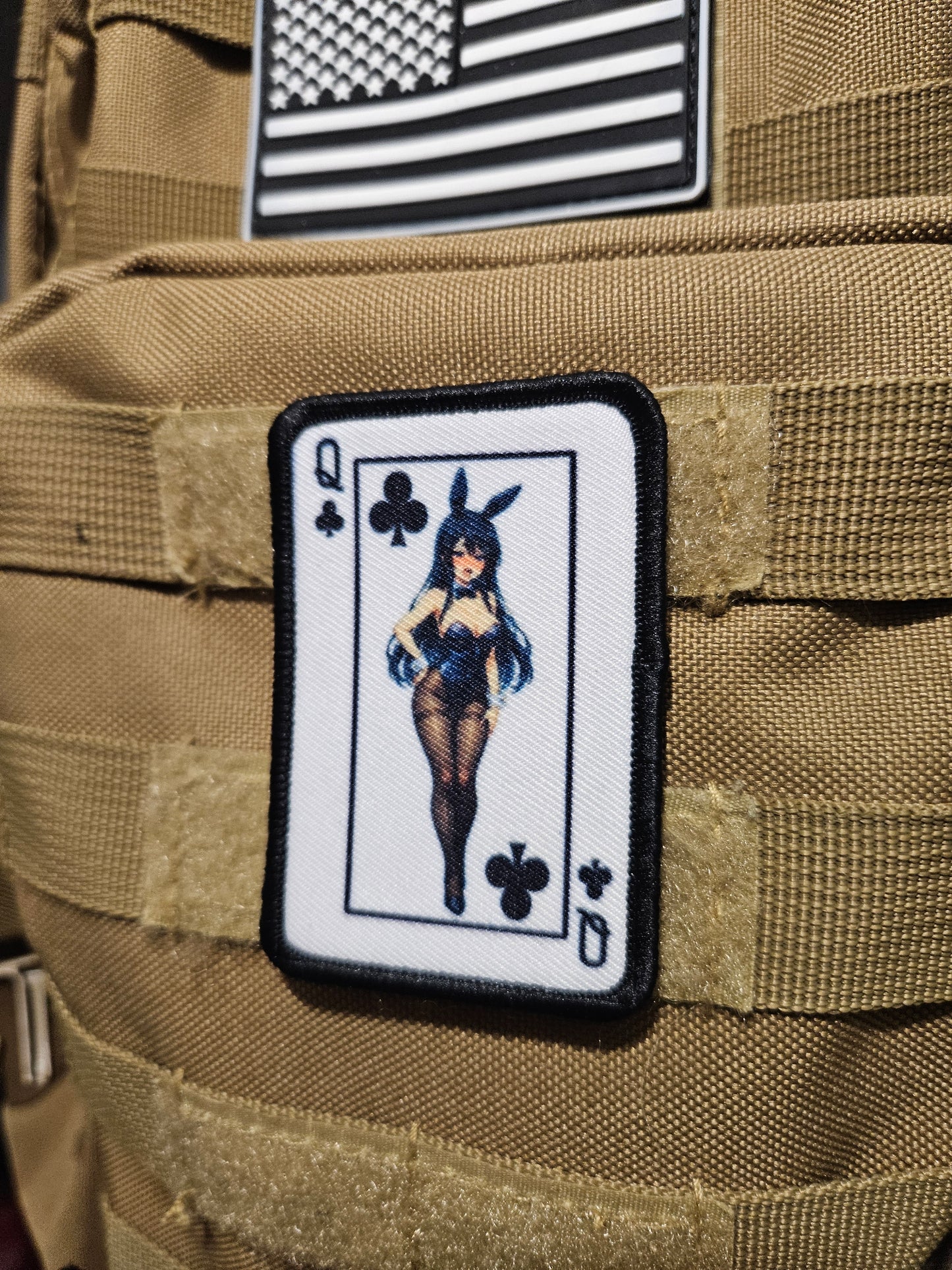 Queen of club's bunny girl waifu 2"x3" removable morale patch with hook and loop backing anime