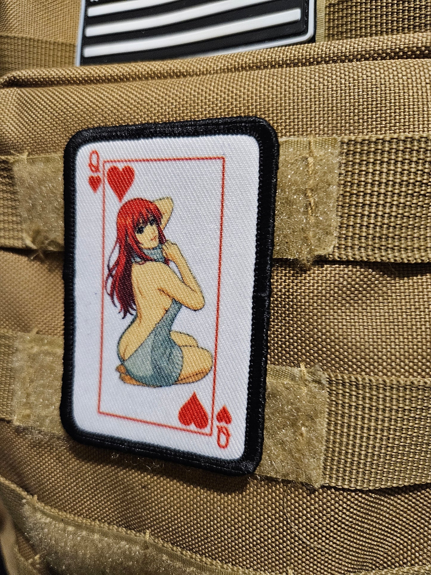 Sexy queen of hearts virgin killer sweater waifu 2"x3" removable morale patch with hook and loop backing anime