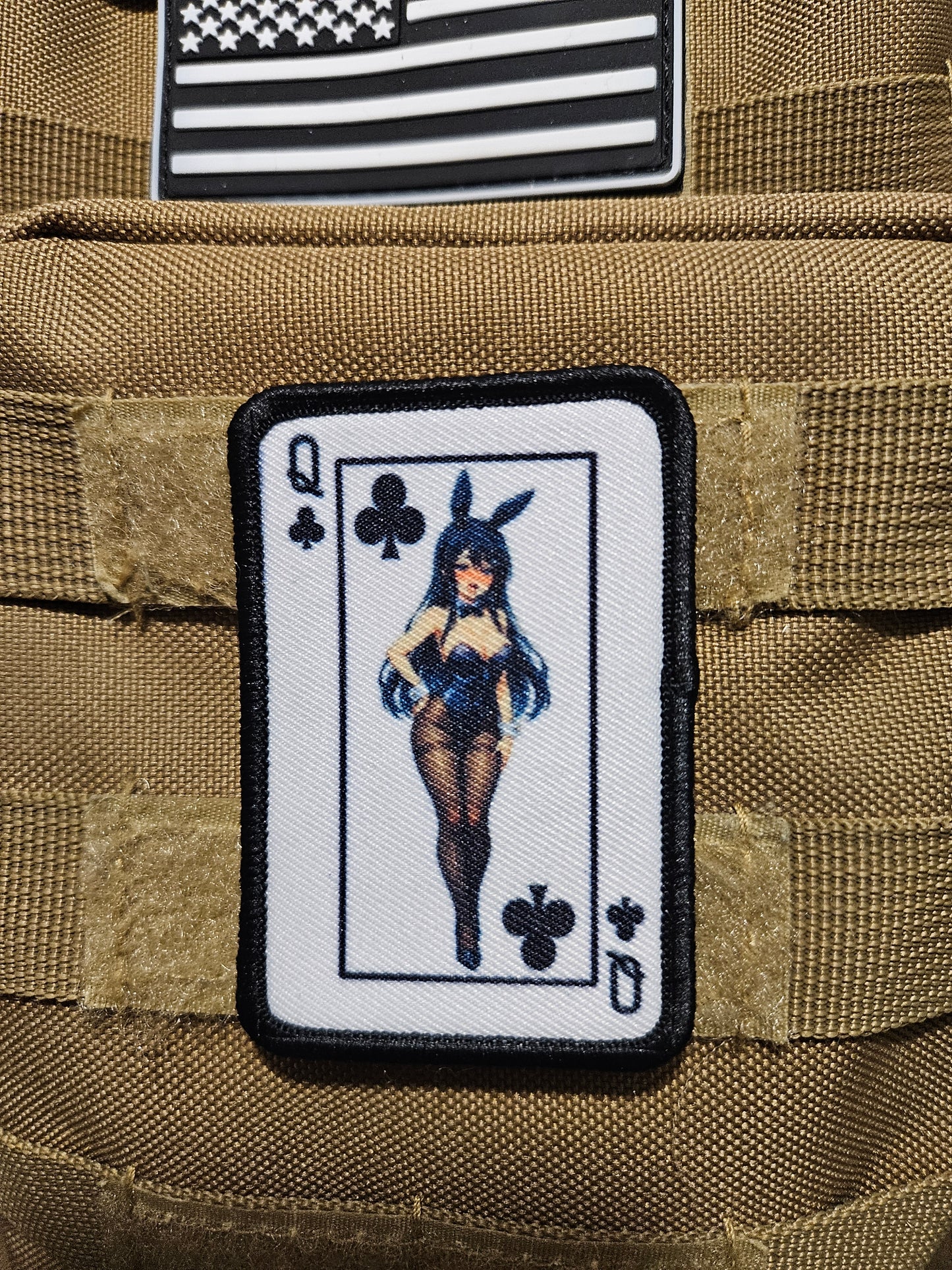 Queen of club's bunny girl waifu 2"x3" removable morale patch with hook and loop backing anime
