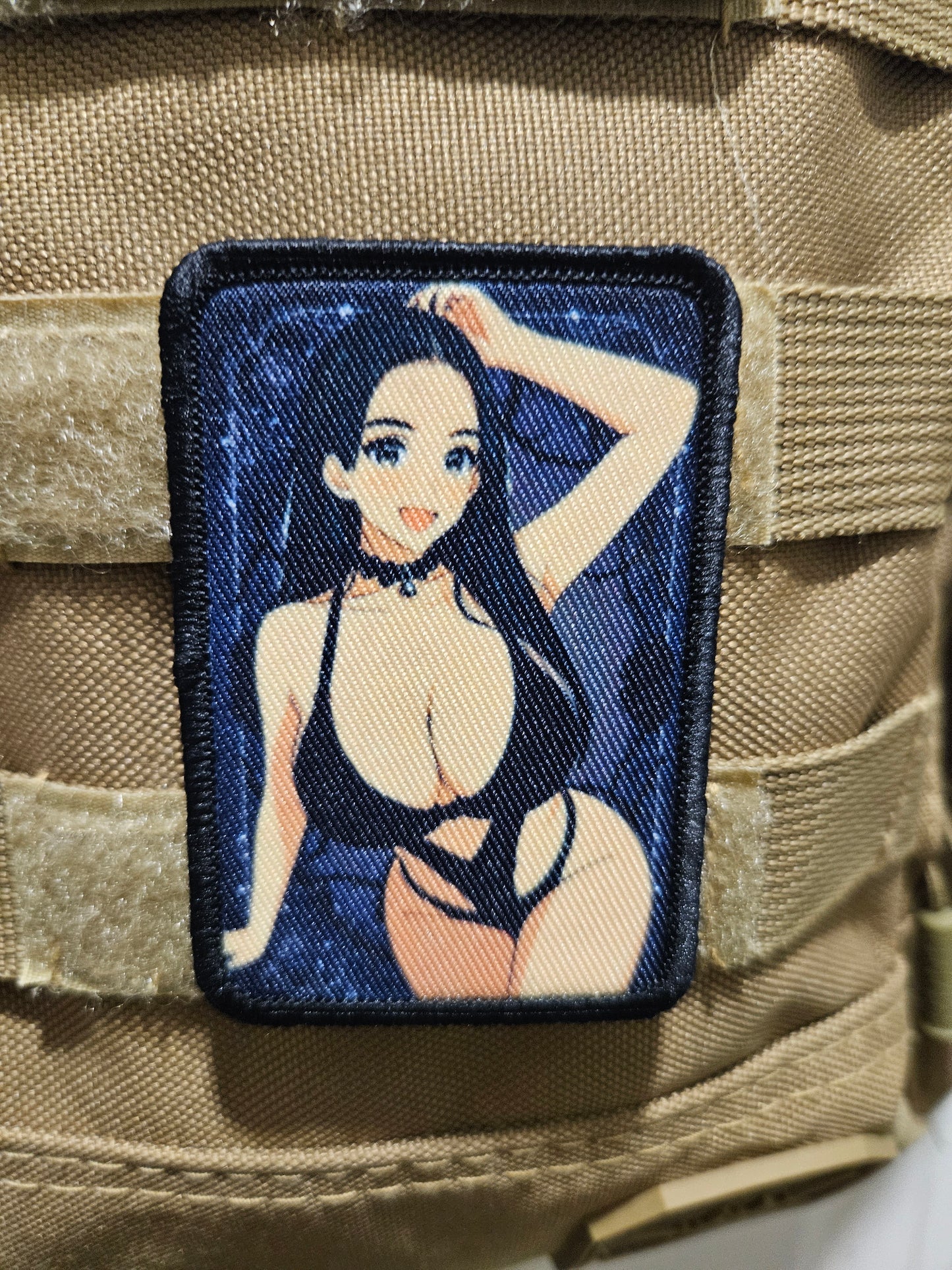 Anime big kitty goth chick  2"x3"  removable morale patch with hook and loop backing
