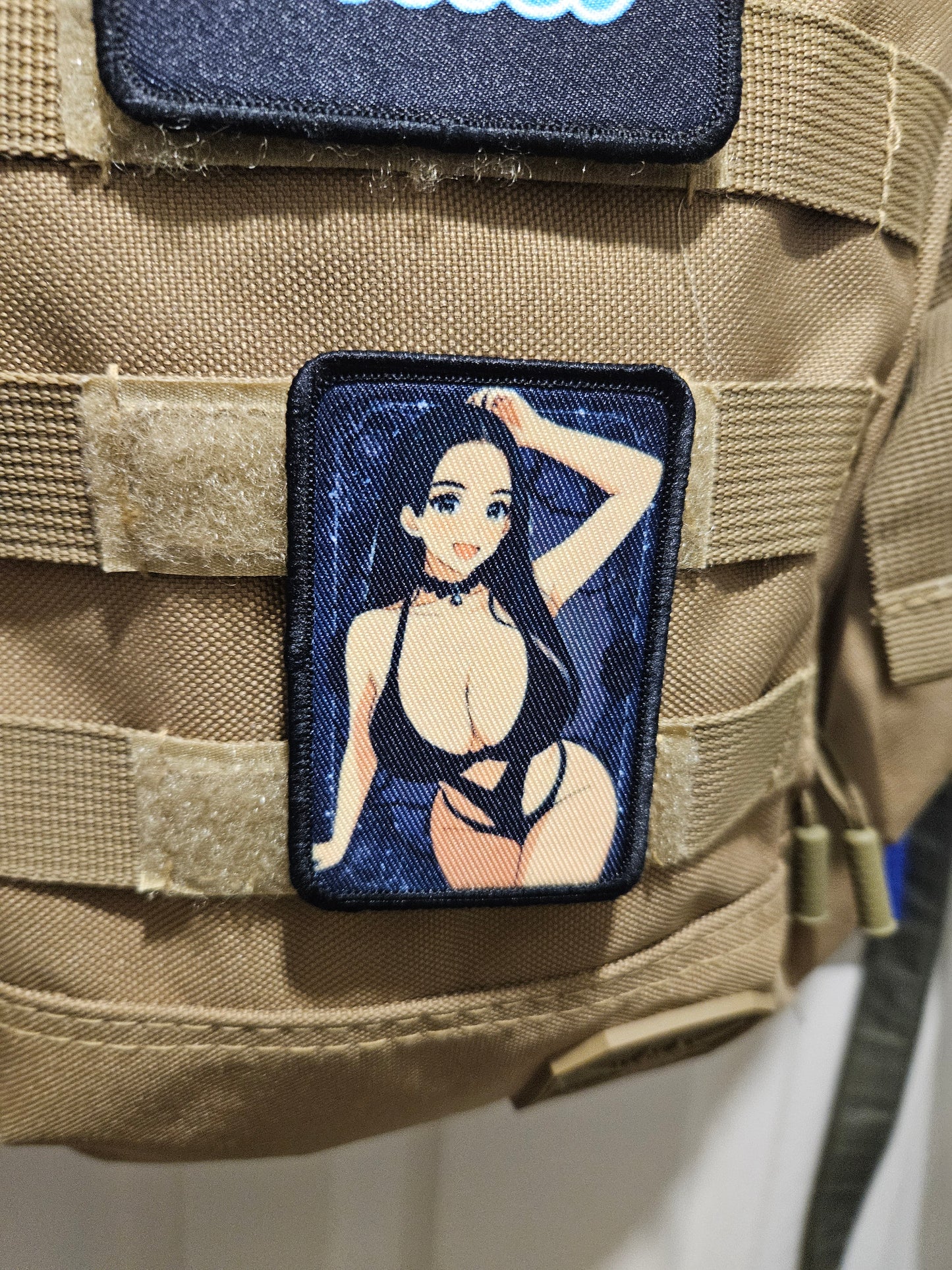 Anime big kitty goth chick  2"x3"  removable morale patch with hook and loop backing