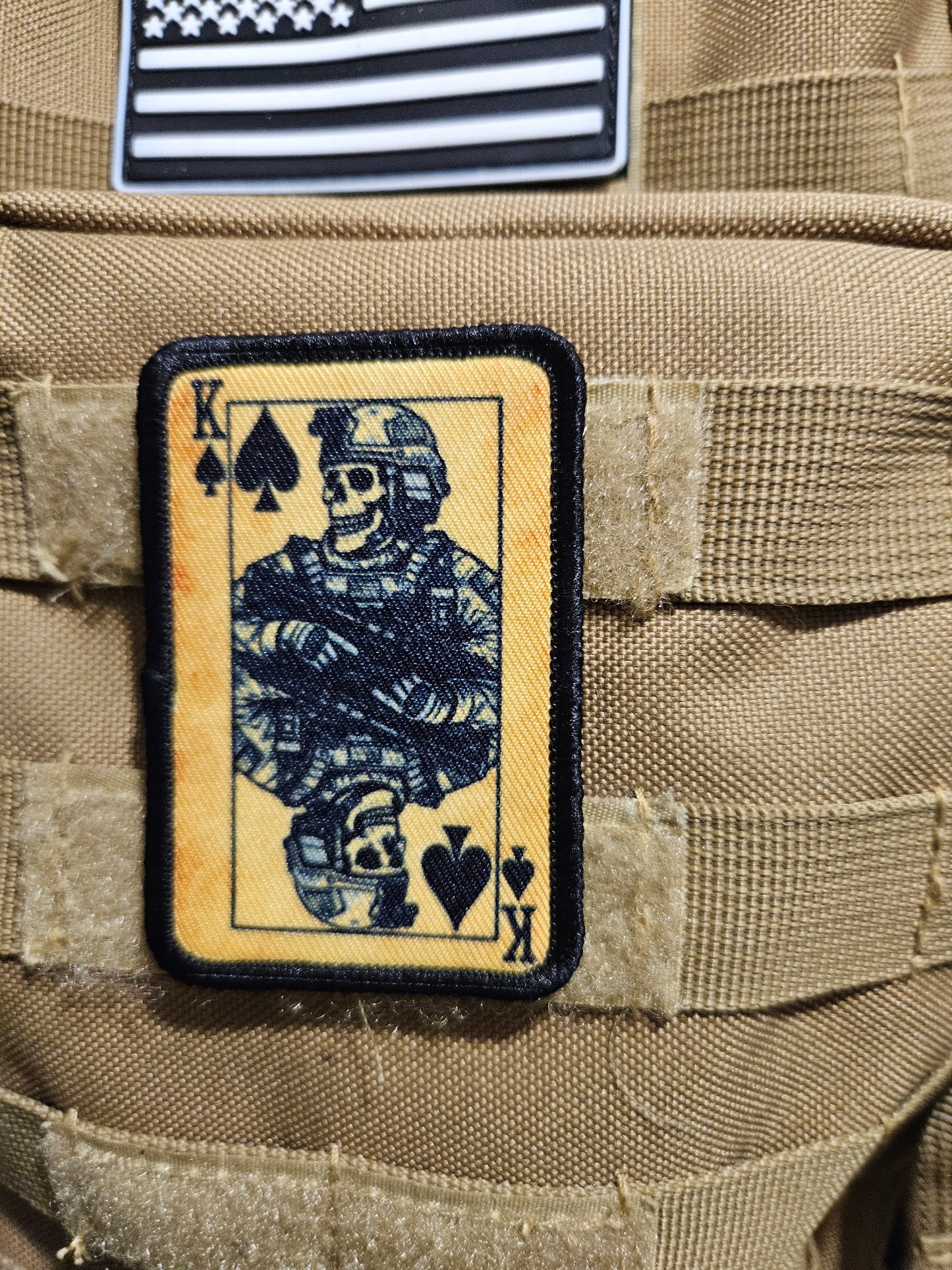 Gothic soldier style skeleton king of spades 2"x3"  removable morale patch with hook and loop backing