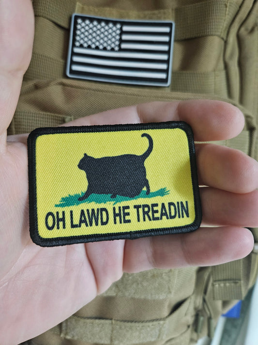 Black Oh lawd he treadin Gadsden flag meme 2"x3" removable morale patch with hook and loop backing