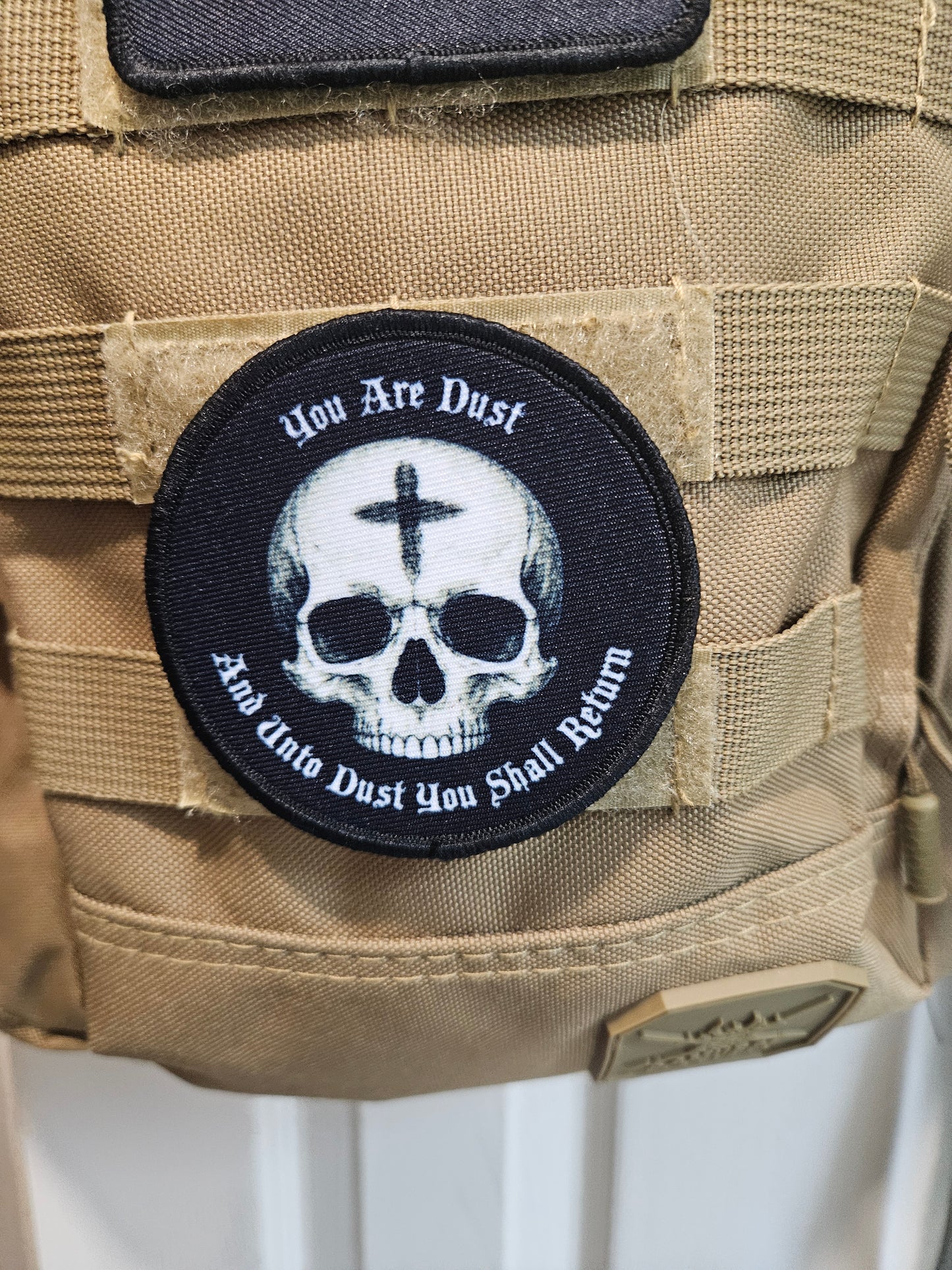 You are dust and unto dust you shall return Genesis 3:19 3" circle morale patch with hook and loop backing