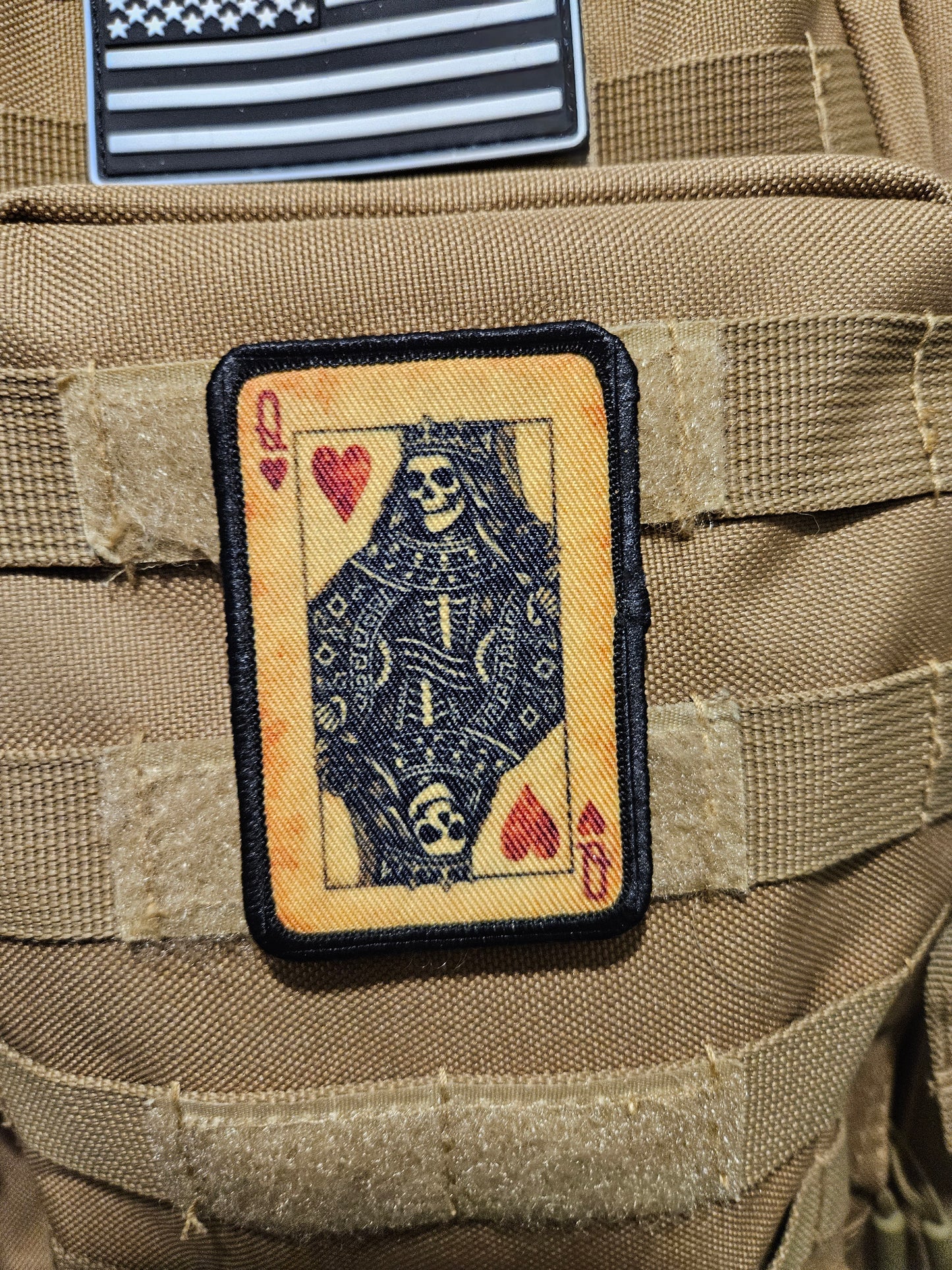Gothic style skeleton queen of hearts 2"x3"  removable morale patch with hook and loop backing