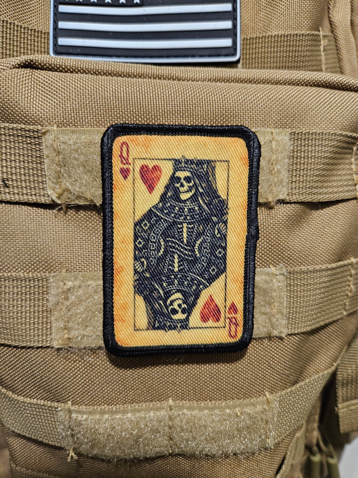 Gothic style skeleton queen of hearts 2"x3"  removable morale patch with hook and loop backing