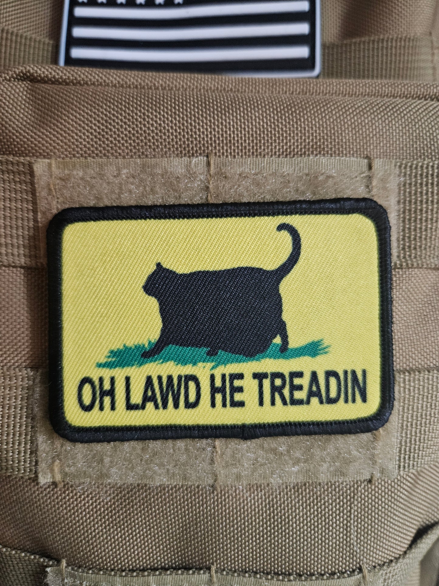 Black Oh lawd he treadin Gadsden flag meme 2"x3" removable morale patch with hook and loop backing