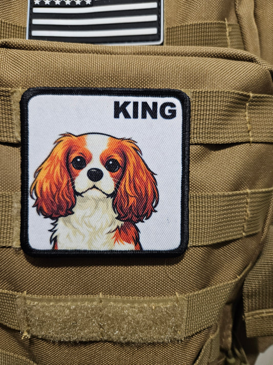3x3" square morale patch cavalier king Charles spaniel  KING patch dog pets puppy pug-life  with hook and loop backing