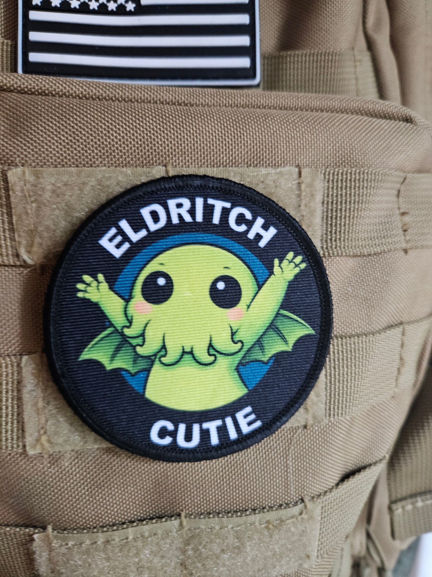 Eldritch cutie cthulhu meme 3" circle removable morale patch with hook and loop backing