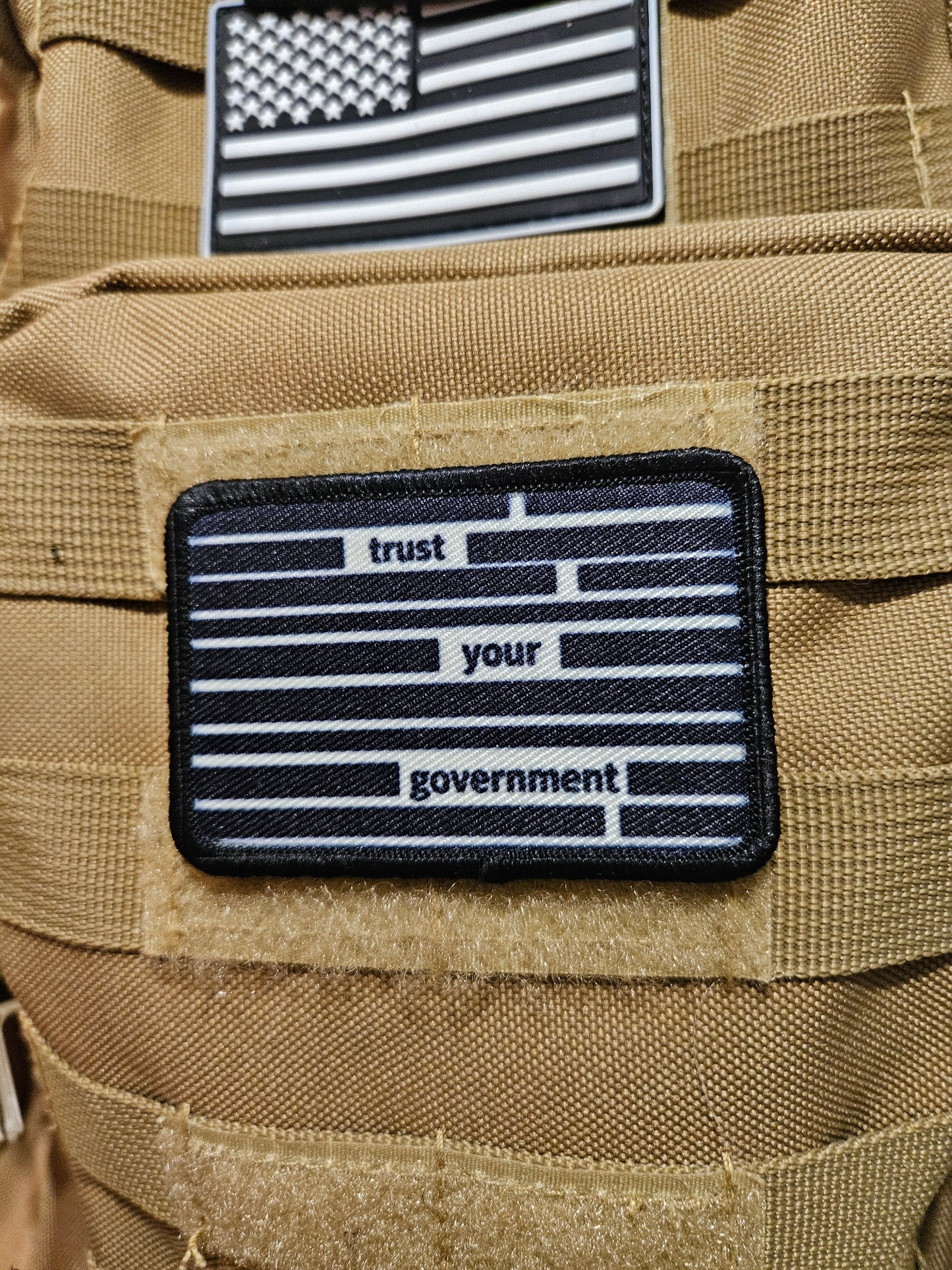 Trust your government redacted document meme  2"x3"  removable morale patch with hook and loop backing
