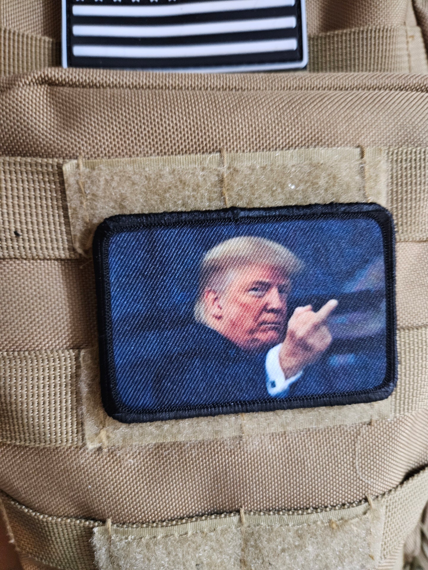 Trump flipping the bird 2"x3"  removable morale patch with hook and loop backing