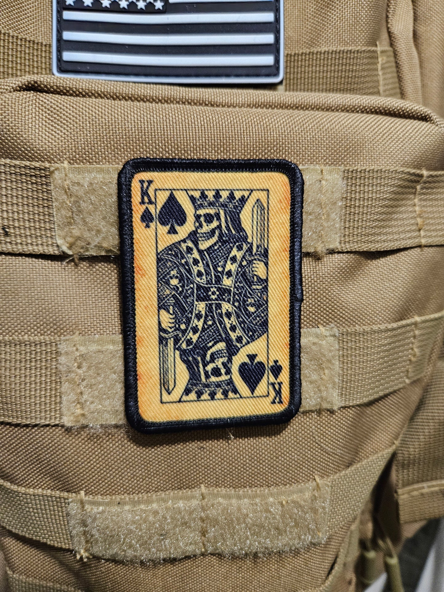 Gothic style skeleton king of spades 2"x3"  removable morale patch with hook and loop backing