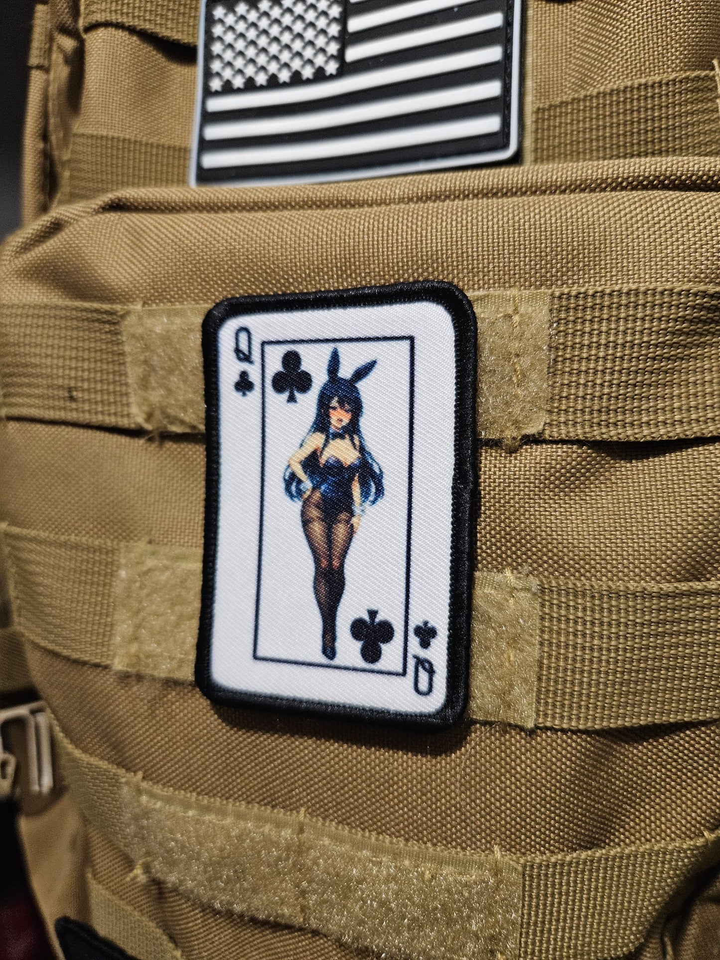 Queen of club's bunny girl waifu 2"x3" removable morale patch with hook and loop backing anime