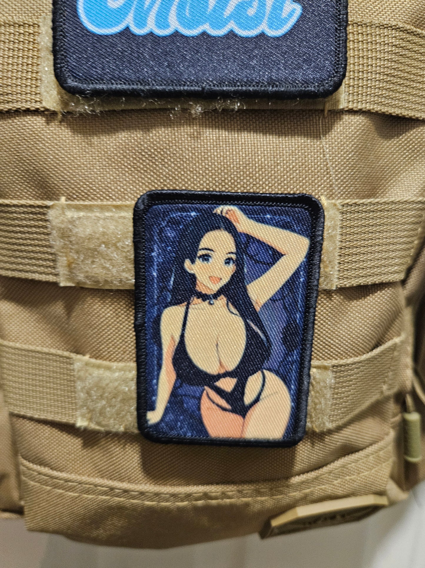 Anime big kitty goth chick  2"x3"  removable morale patch with hook and loop backing