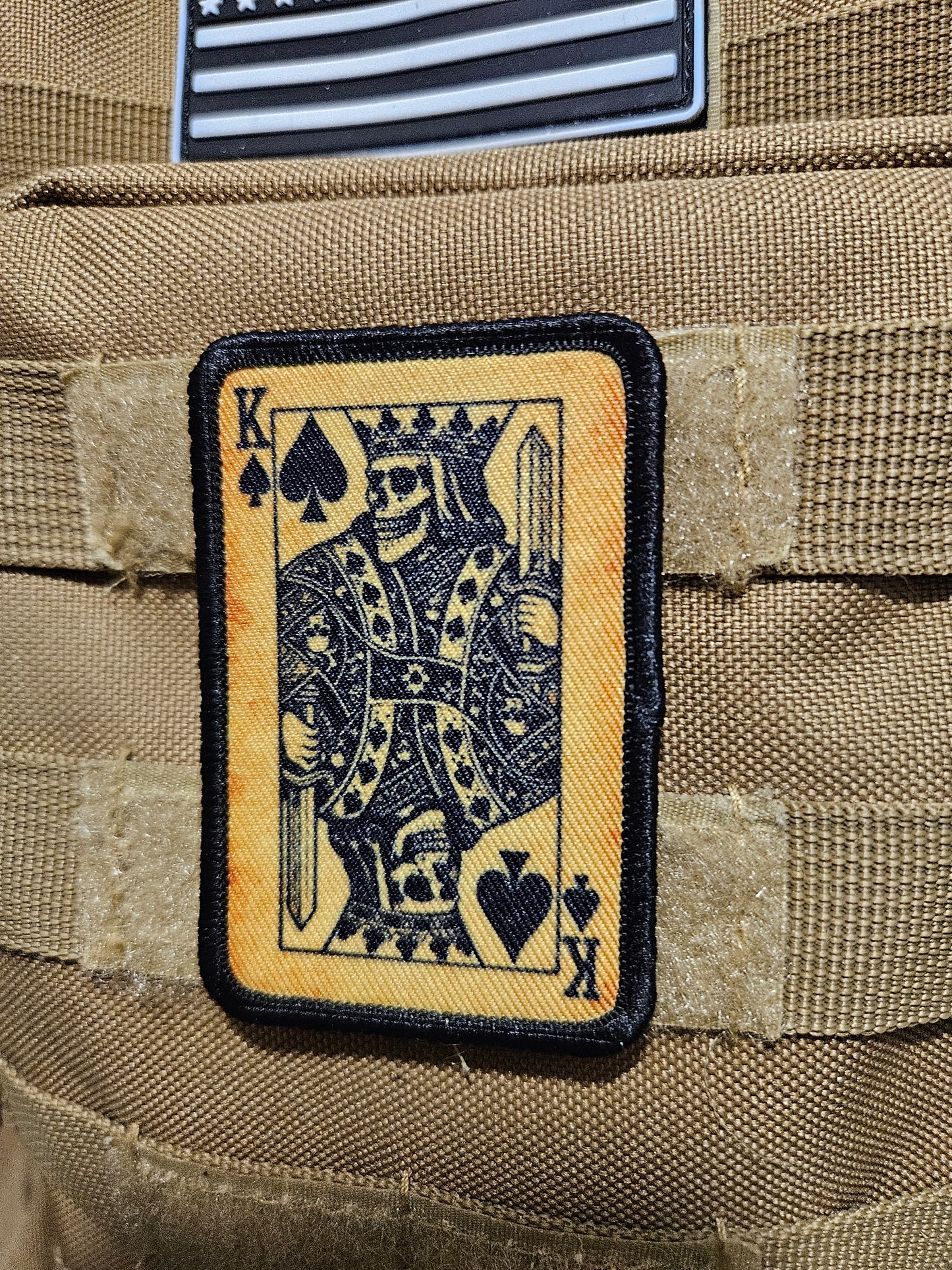 Gothic style skeleton king of spades 2"x3"  removable morale patch with hook and loop backing