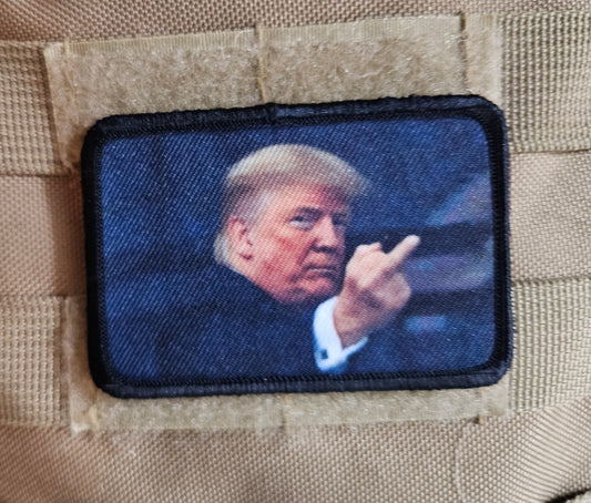 Trump flipping the bird 2"x3"  removable morale patch with hook and loop backing