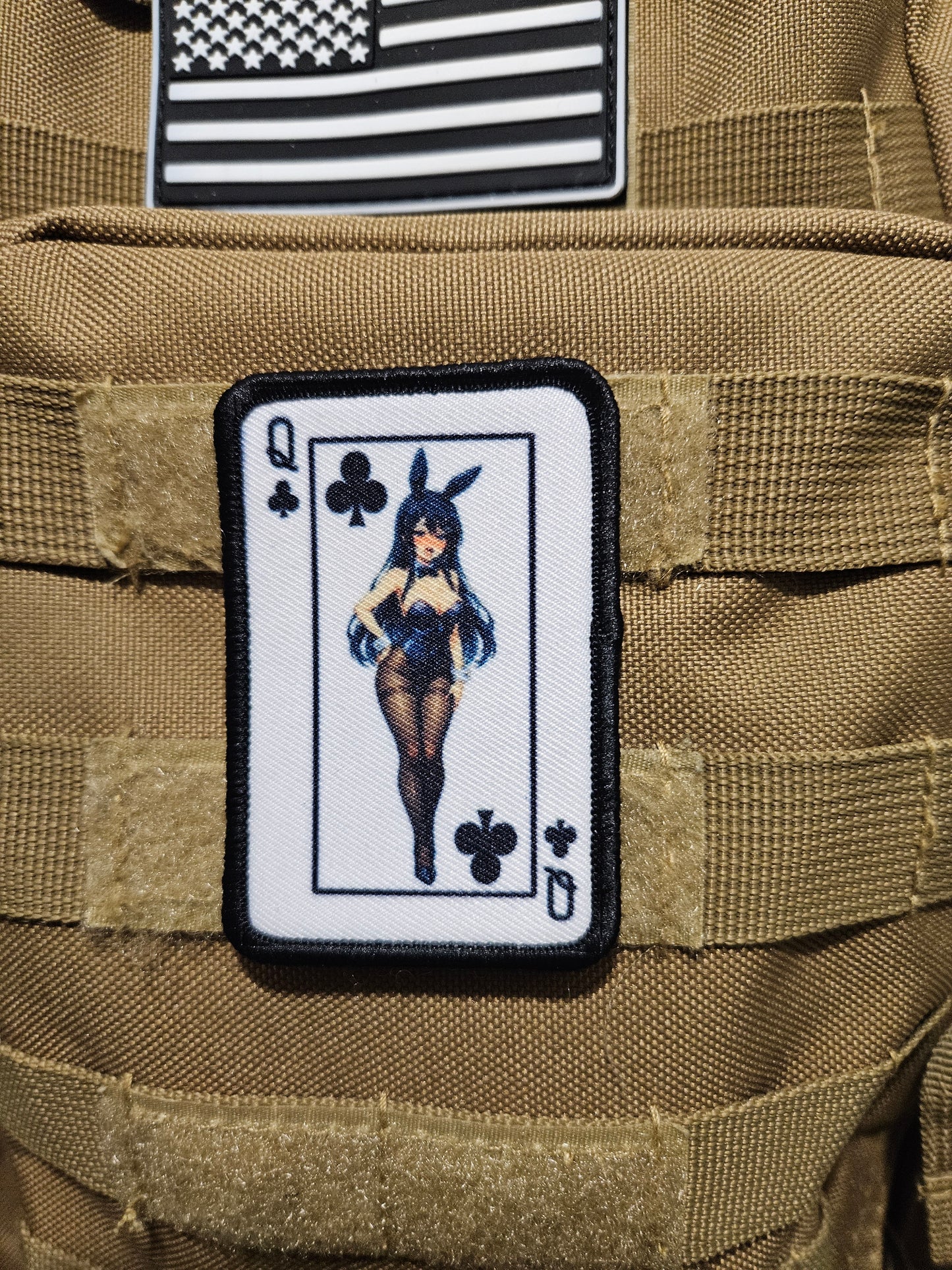 Queen of club's bunny girl waifu 2"x3" removable morale patch with hook and loop backing anime