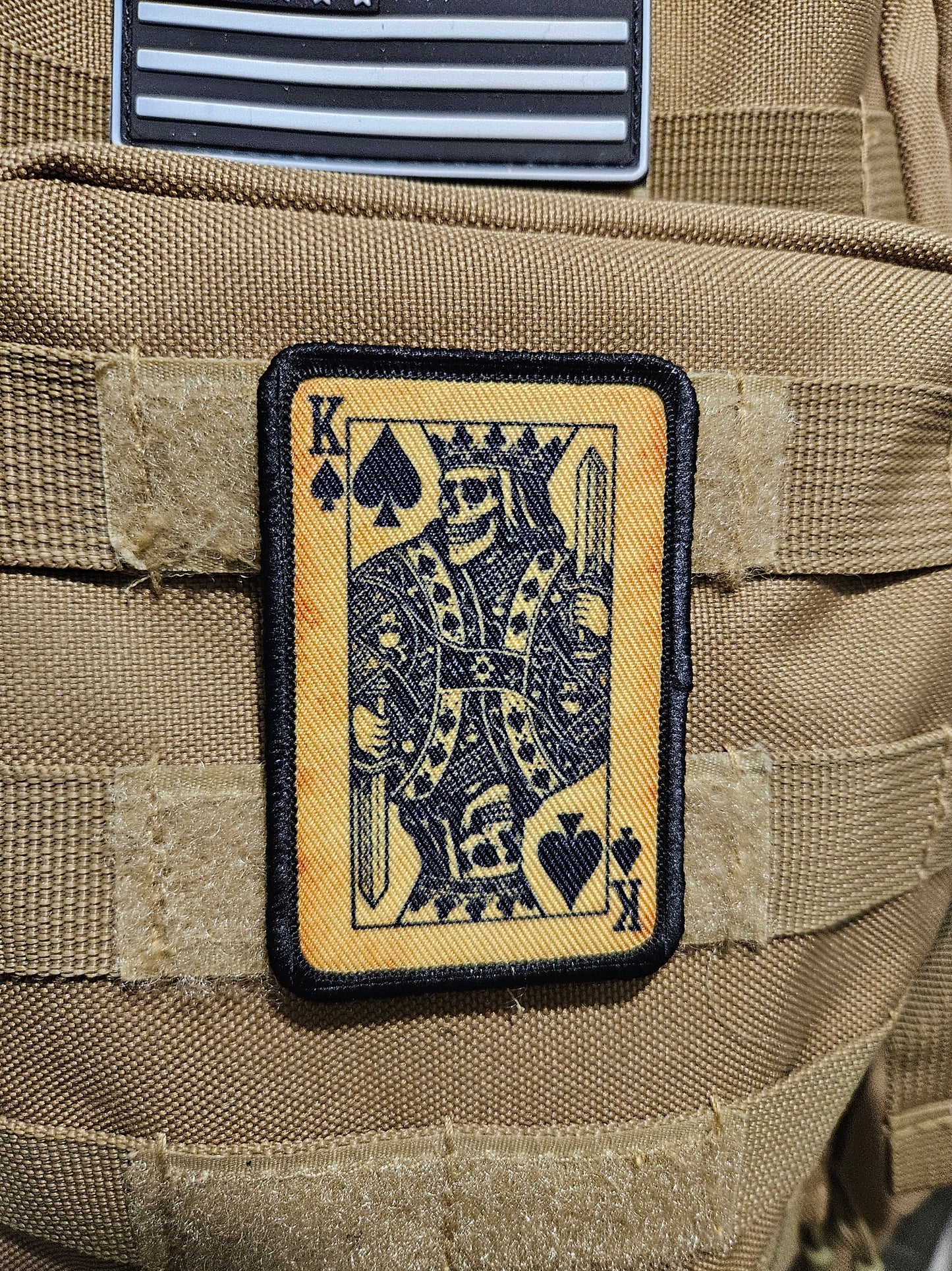 Gothic style skeleton king of spades 2"x3"  removable morale patch with hook and loop backing