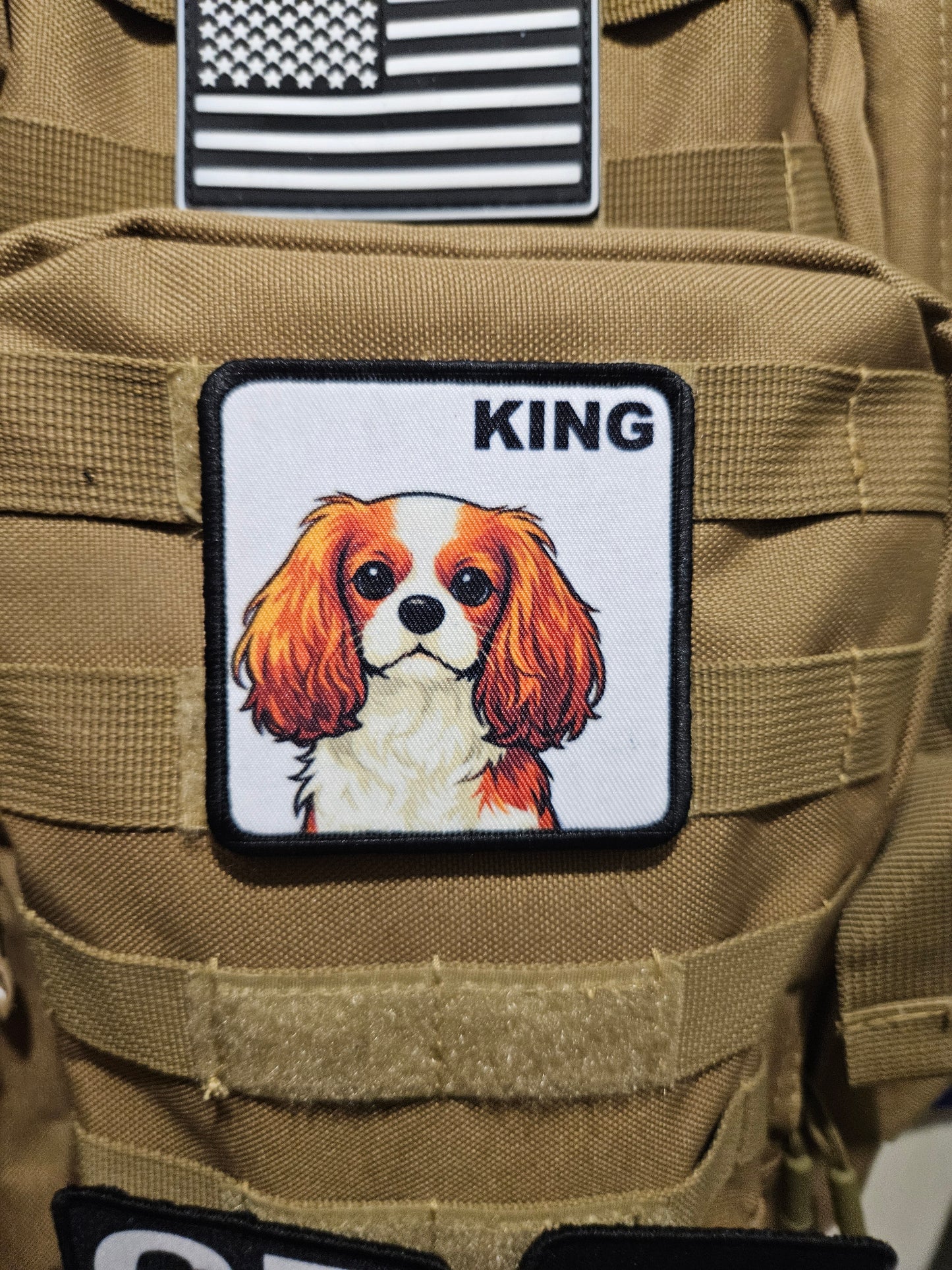 3x3" square morale patch cavalier king Charles spaniel  KING patch dog pets puppy pug-life  with hook and loop backing