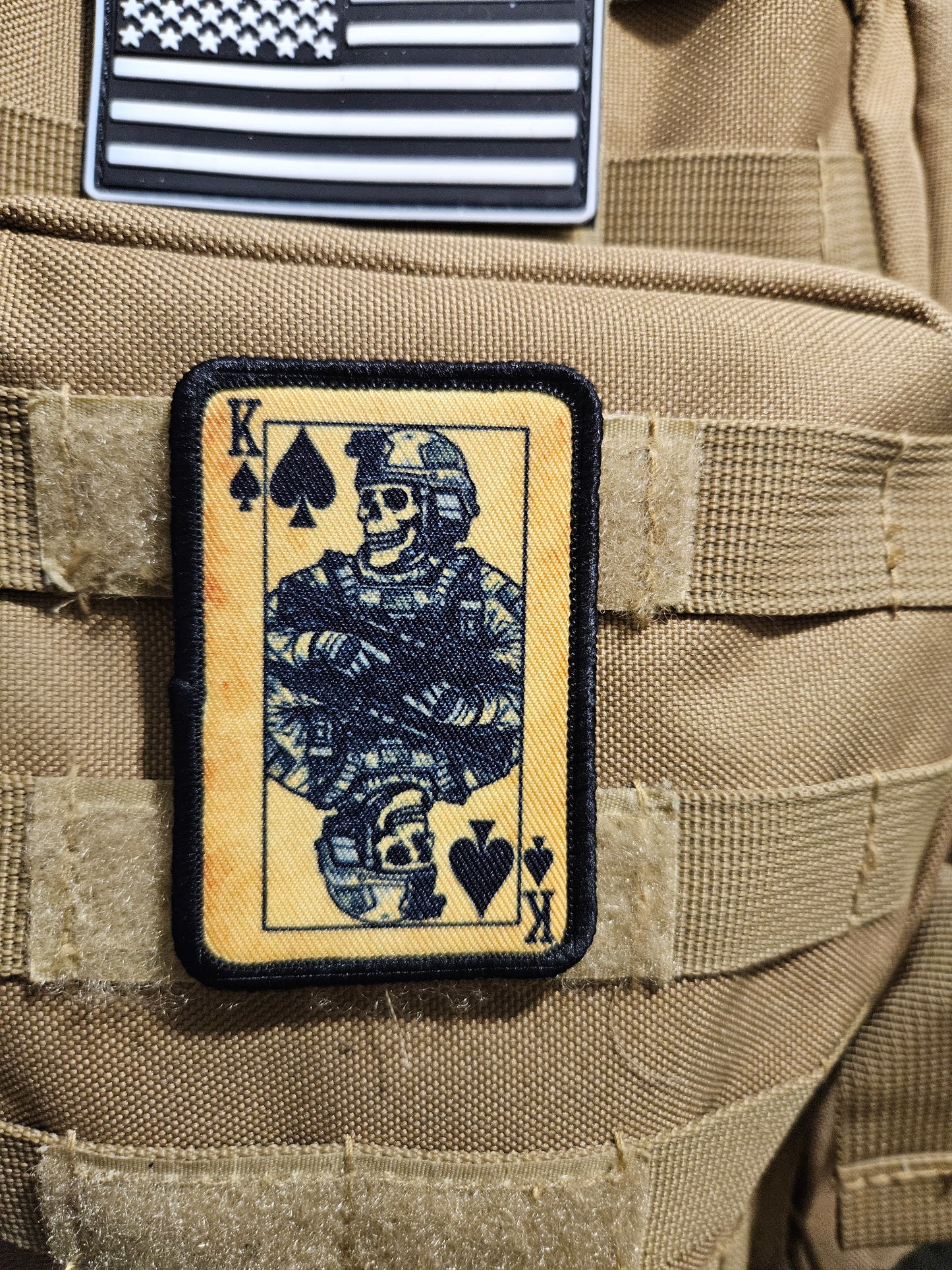 Gothic soldier style skeleton king of spades 2"x3"  removable morale patch with hook and loop backing