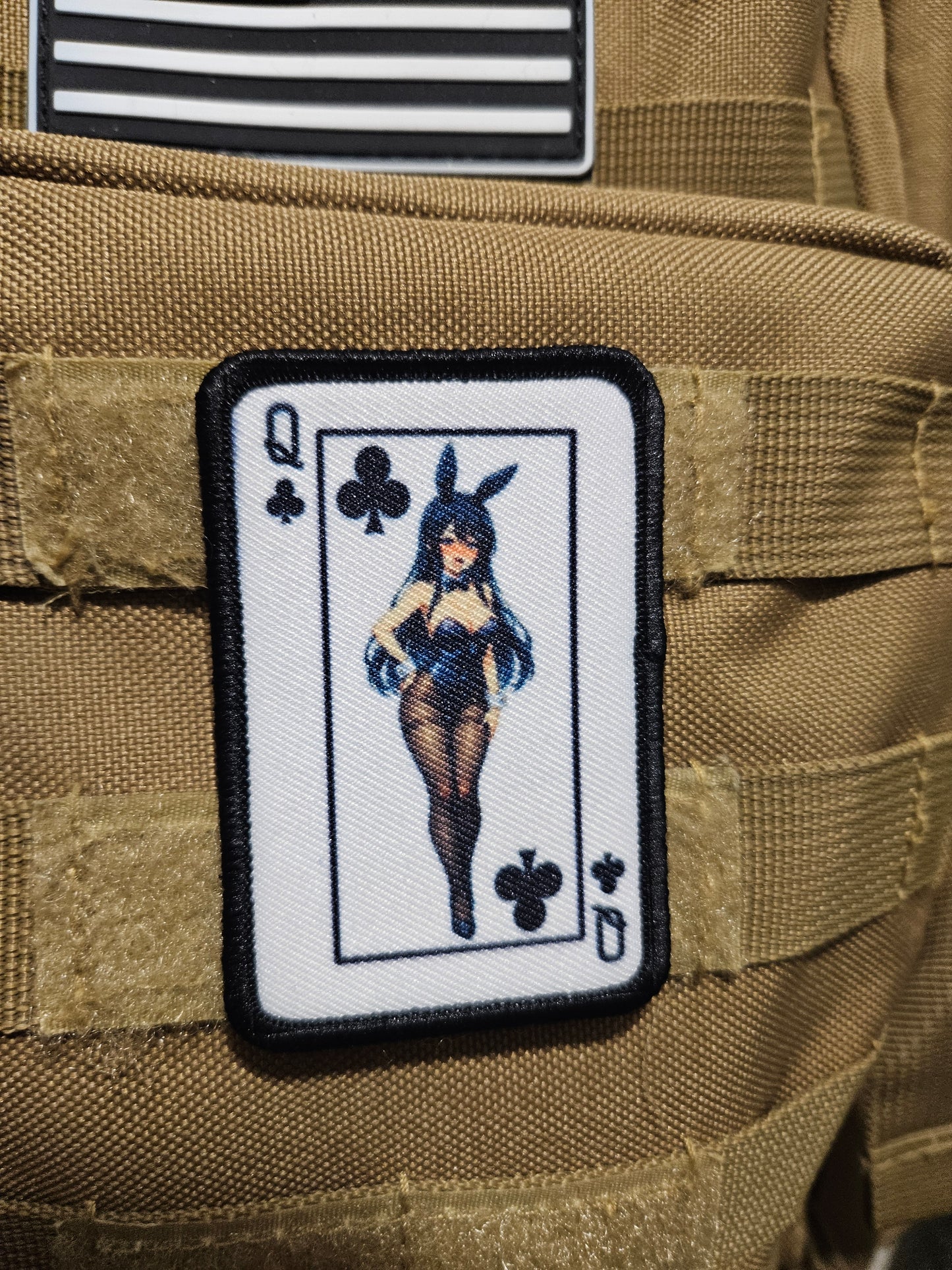 Queen of club's bunny girl waifu 2"x3" removable morale patch with hook and loop backing anime