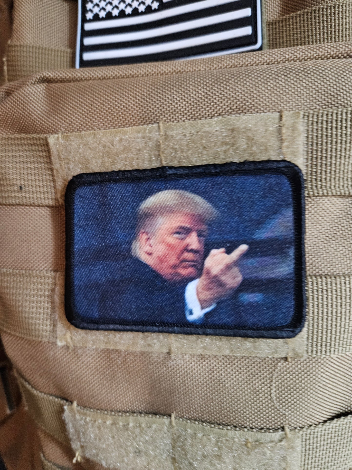 Trump flipping the bird 2"x3"  removable morale patch with hook and loop backing