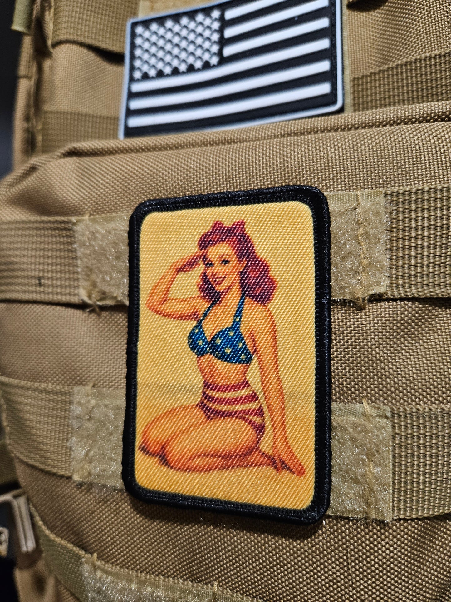World War 2 wwii redhead pinup girl 2"x3" removable morale patch with hook and loop backing