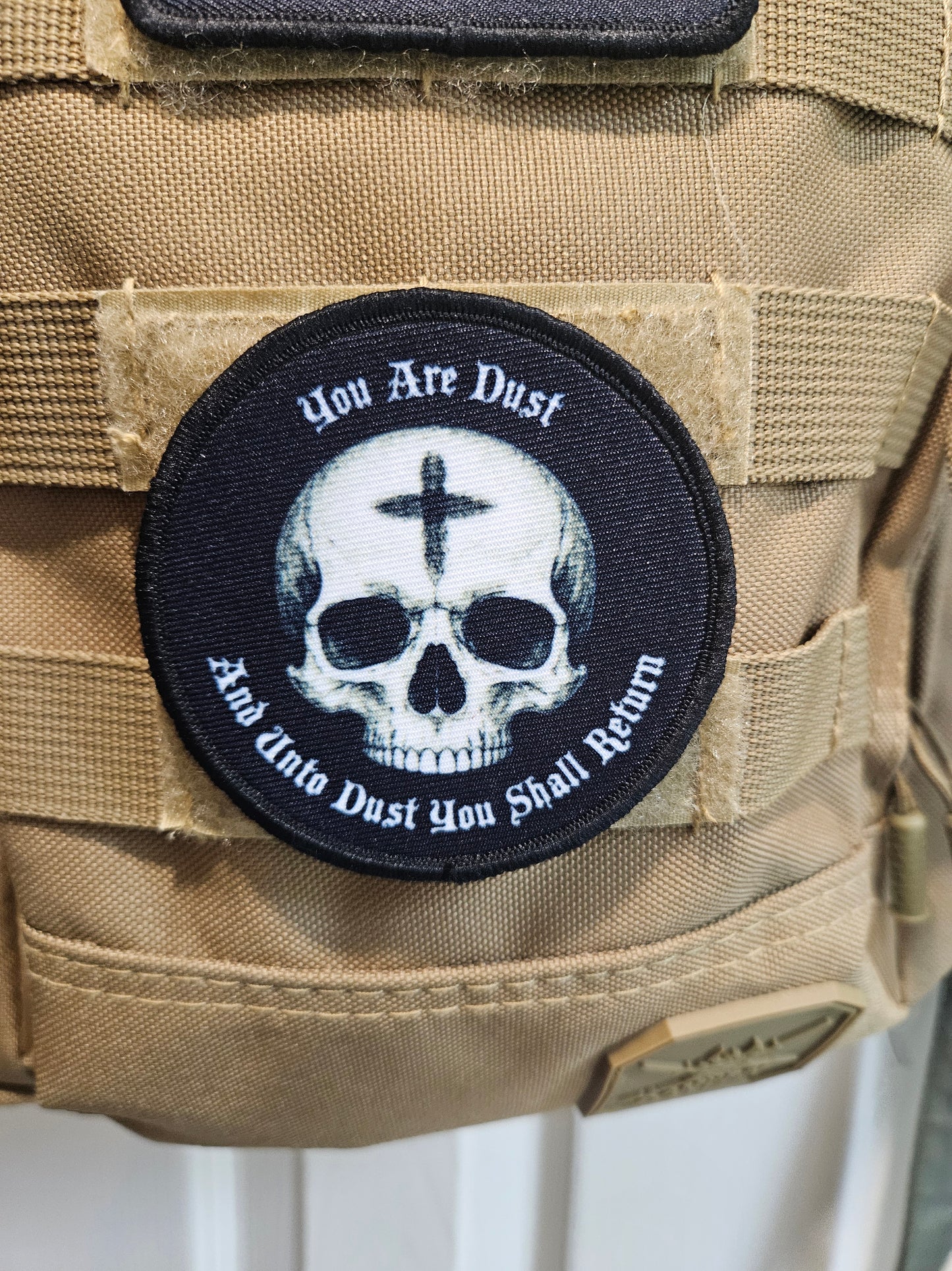 You are dust and unto dust you shall return Genesis 3:19 3" circle morale patch with hook and loop backing