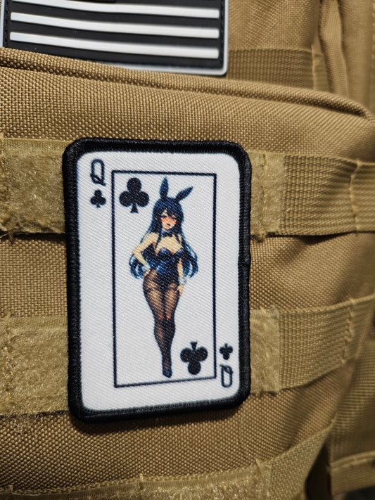 Queen of club's bunny girl waifu 2"x3" removable morale patch with hook and loop backing anime
