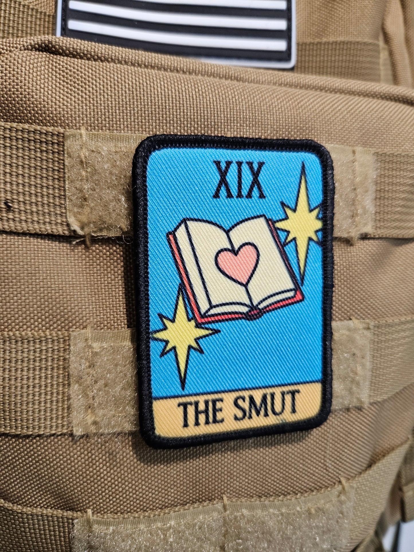 the smut tarot card funny meme 2"x3" morale patch with hook and loop backing spicy books
