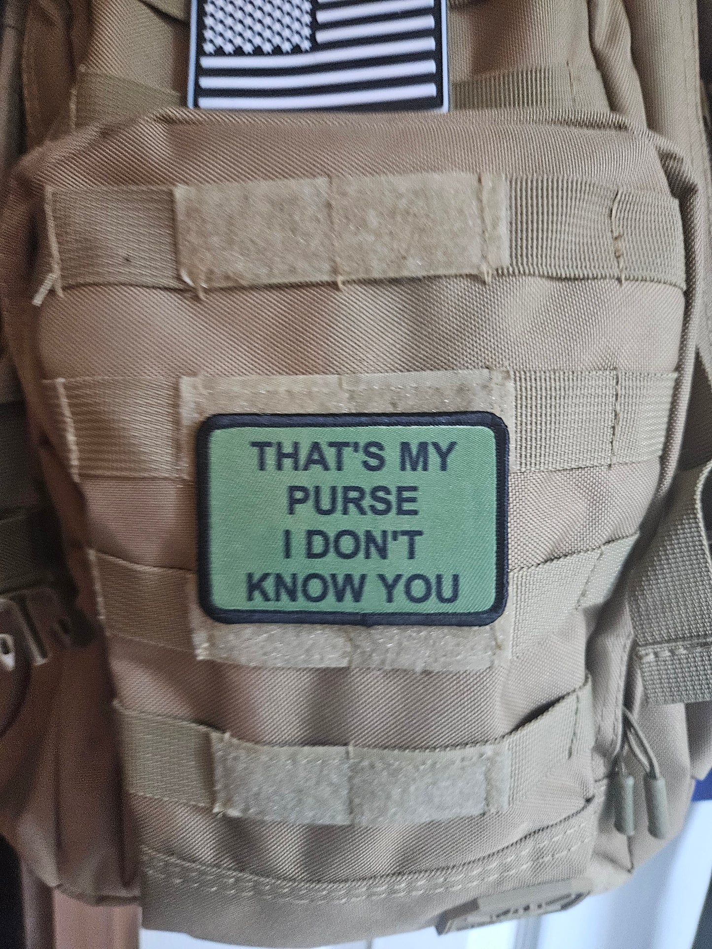 that's My Purse I don't Know you meme lol 2"x3" morale patch with hook and loop backing green