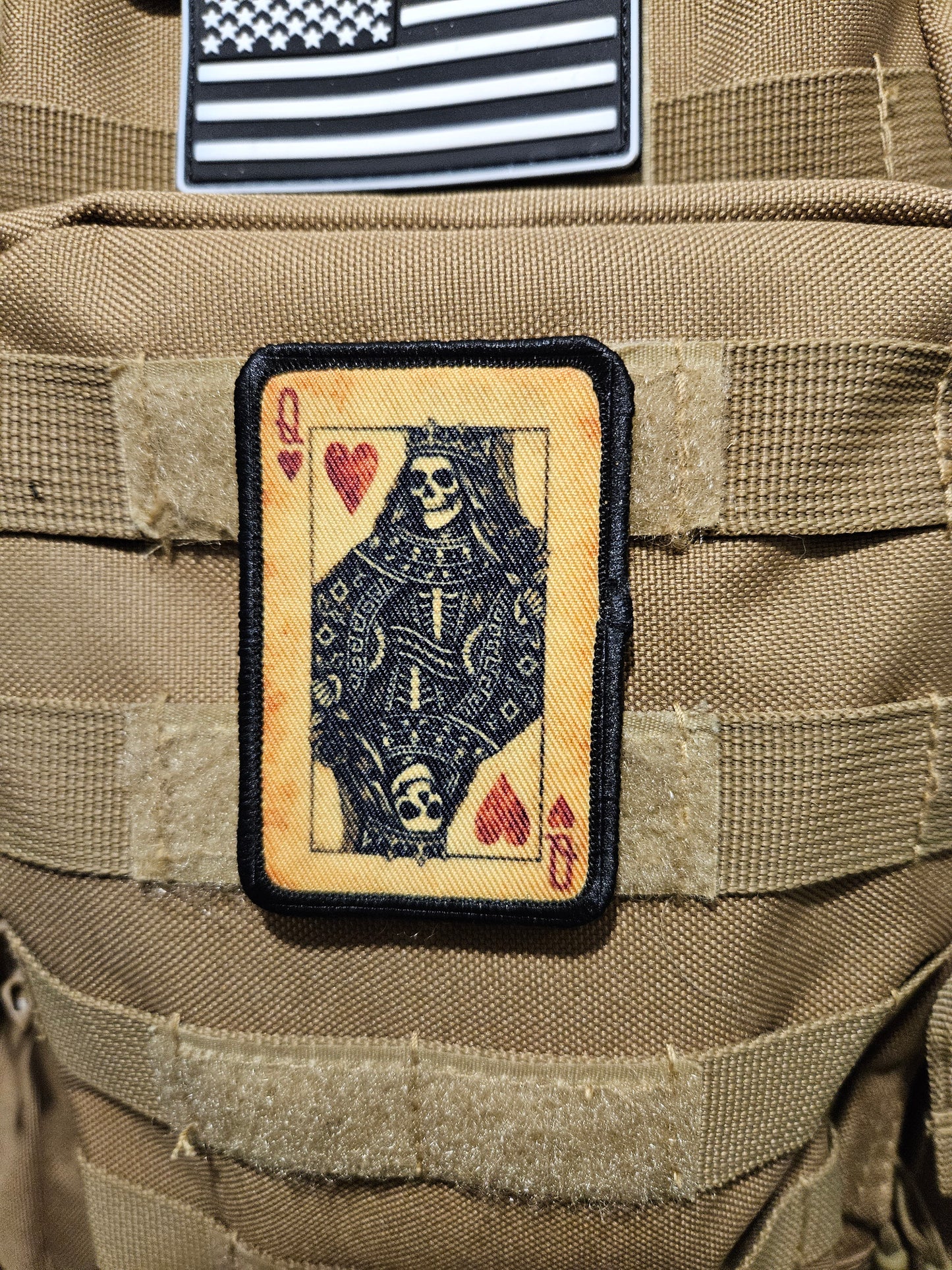 Gothic style skeleton queen of hearts 2"x3"  removable morale patch with hook and loop backing