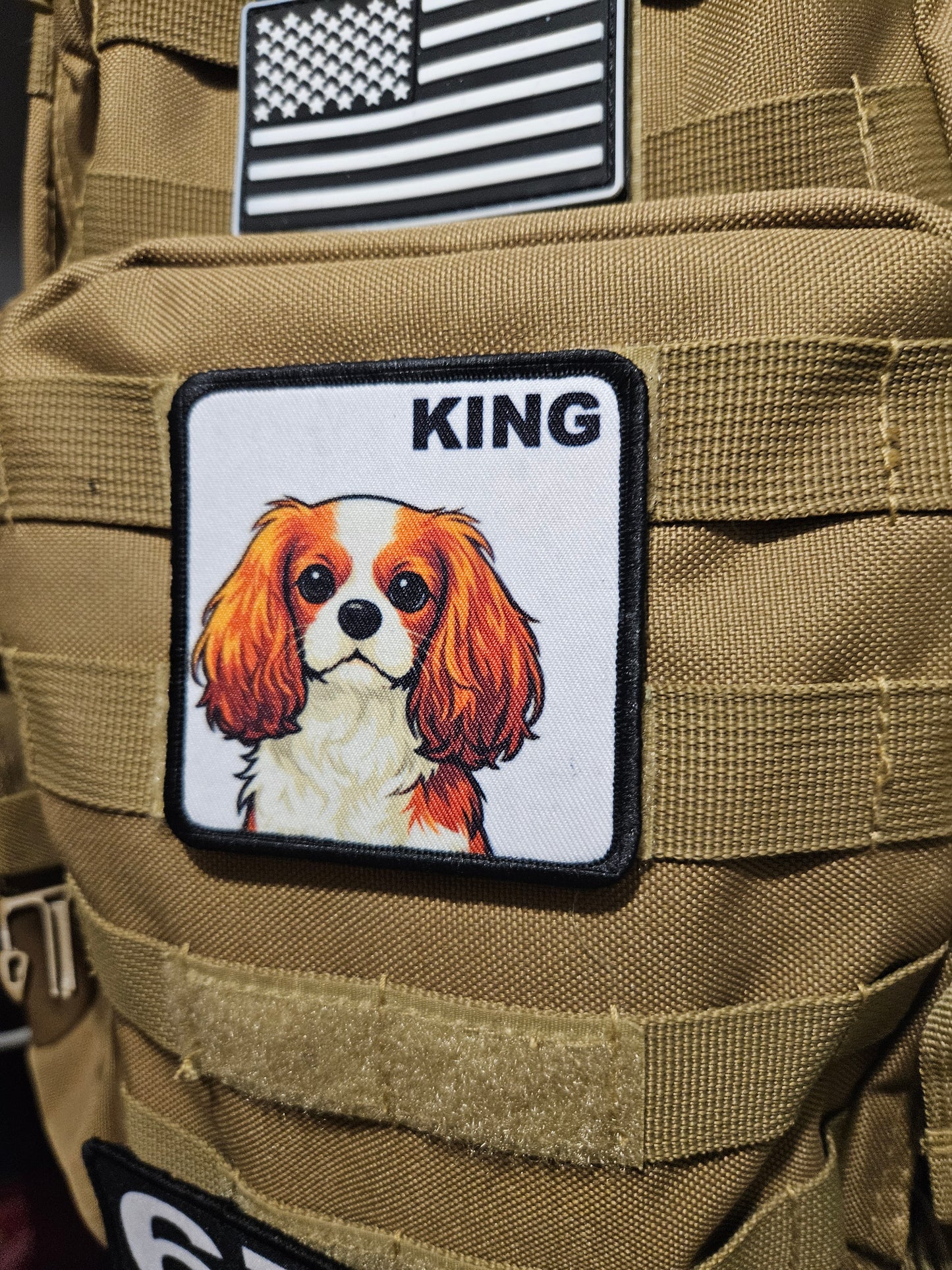 3x3" square morale patch cavalier king Charles spaniel  KING patch dog pets puppy pug-life  with hook and loop backing