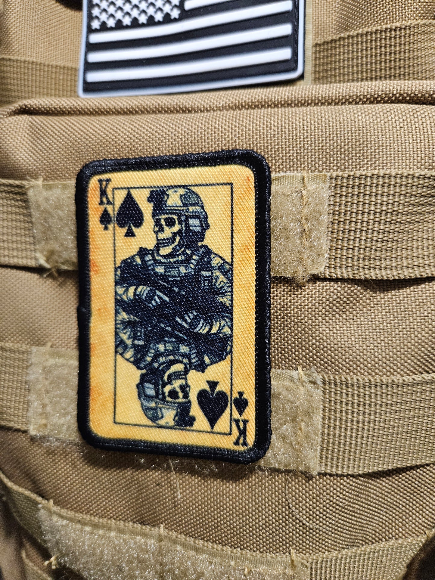 Gothic soldier style skeleton king of spades 2"x3"  removable morale patch with hook and loop backing