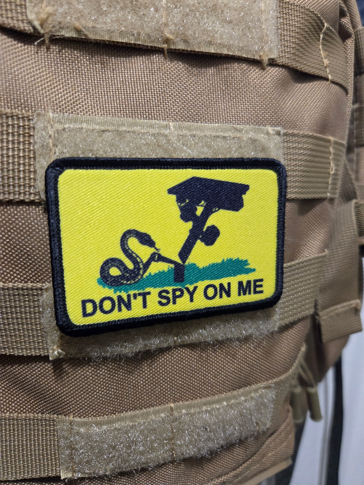 dont spy on me camera snake meme 2"x3" removable morale patch with hook and loop backing