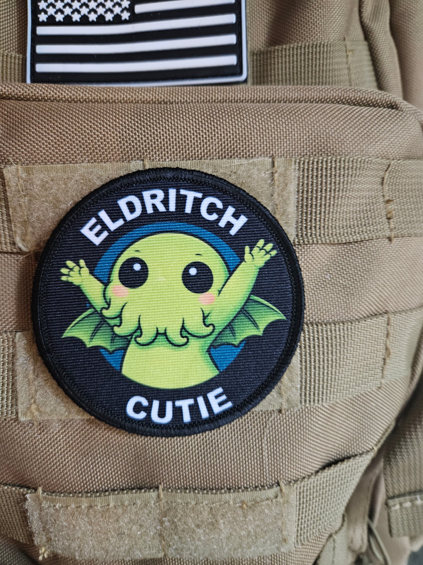 Eldritch cutie cthulhu meme 3" circle removable morale patch with hook and loop backing