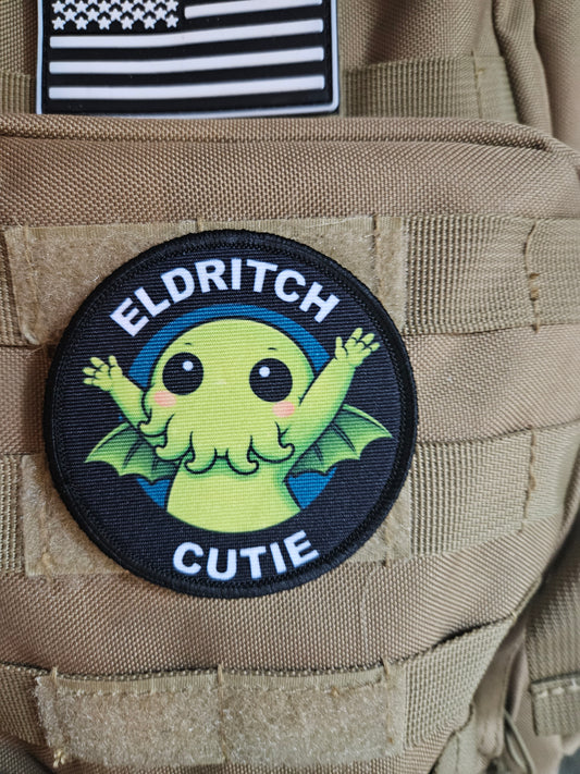 Eldritch cutie cthulhu meme 3" circle removable morale patch with hook and loop backing